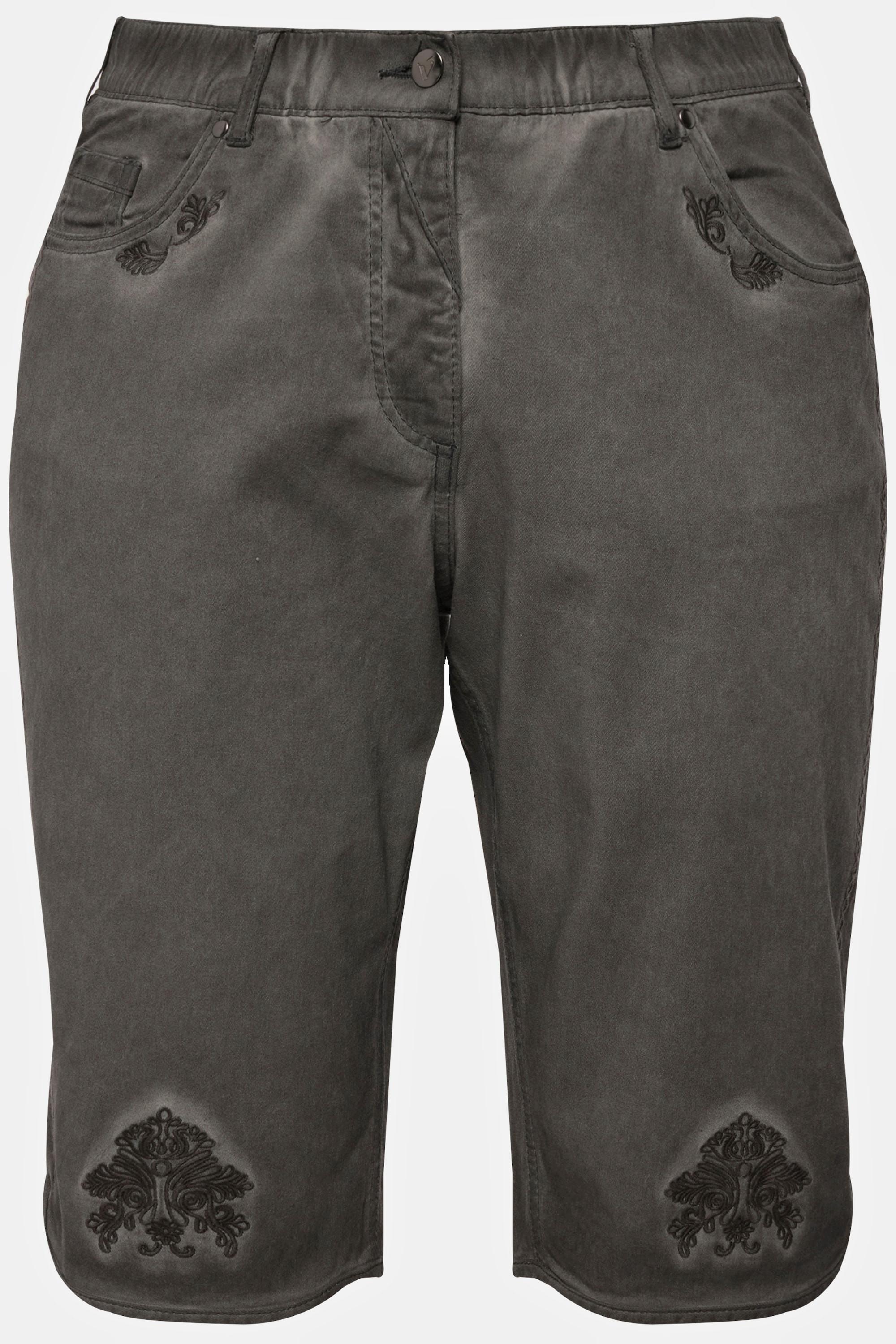 Ulla Popken Trachten-Jeansbermuda Mandy Used-Look Stickerei