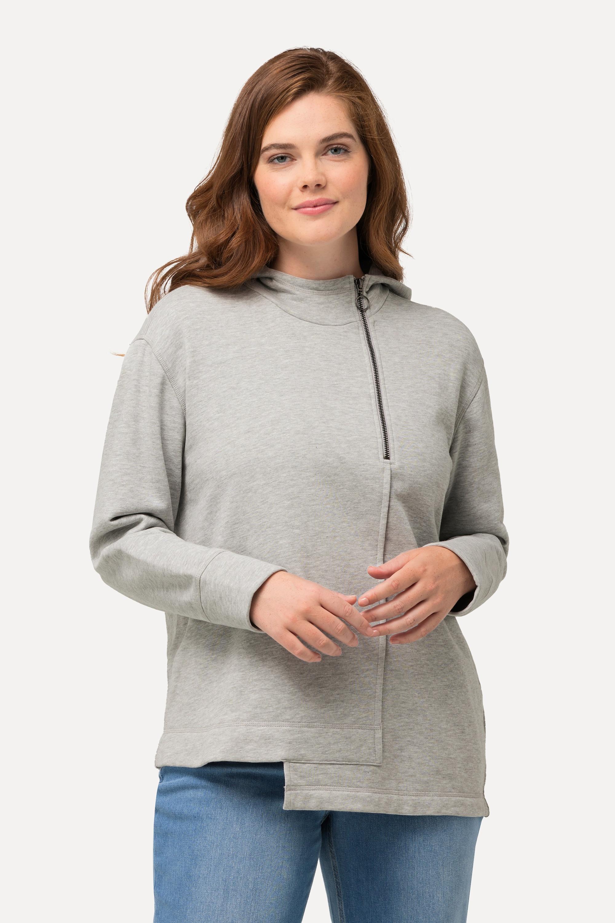 Ulla Popken Hoodie, Zipper, Kapuze, Langarm, Biobaumwolle