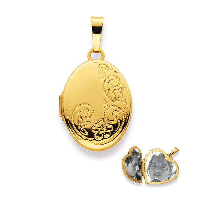 MUAU Schmuck Anhänger Medaillon oval Gelbgold 750, 31x17mm
