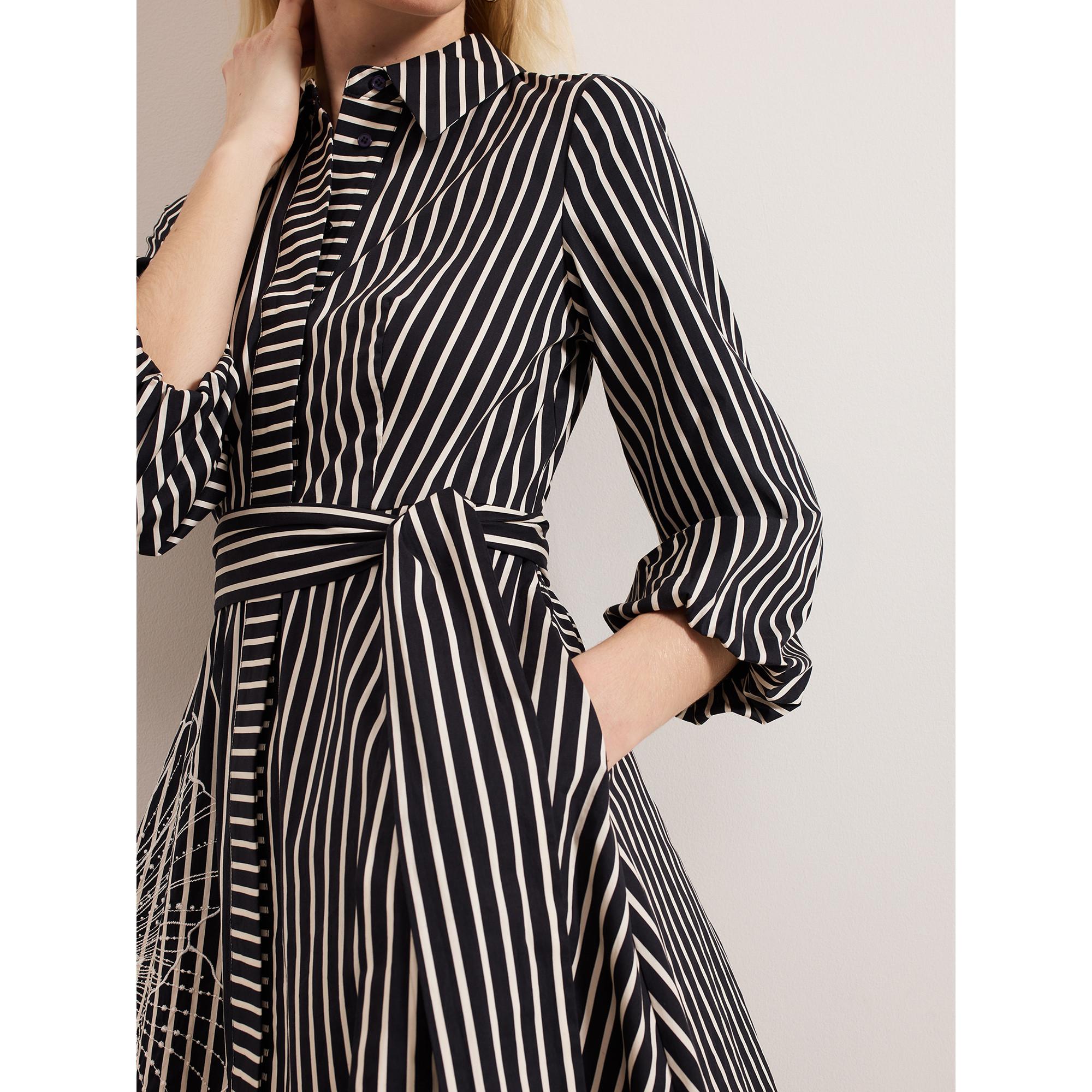 Phase Eight Corina Gestreiftes Midi Hemdblusenkleid mit Puffärmeln