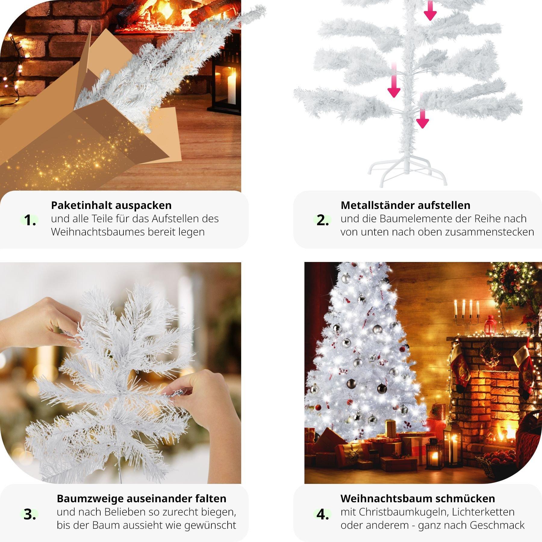 Tectake Weihnachtsbaum künstlich mit Metallständer weiss