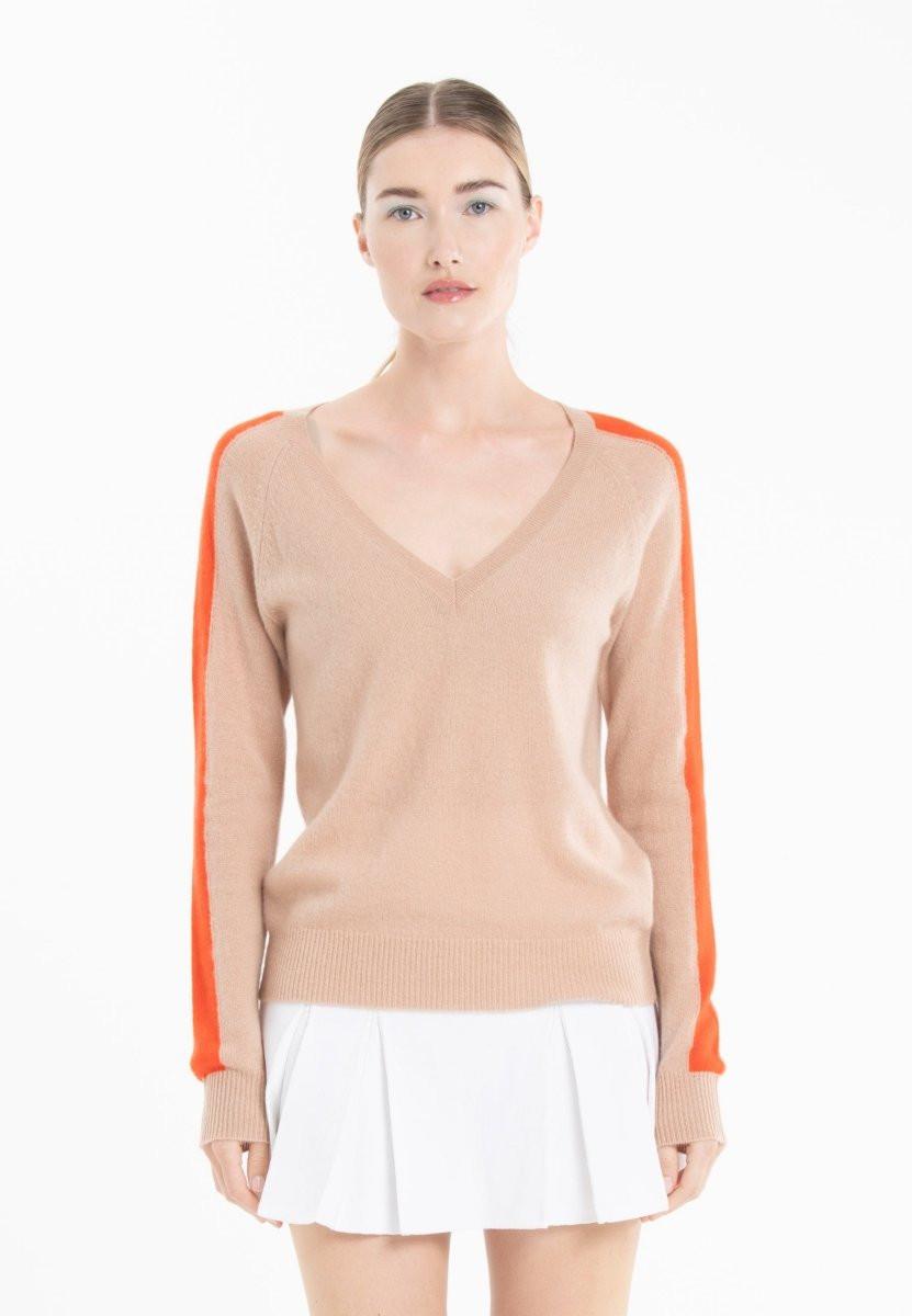 Studio Cashmere8 Pullover mit V-Ausschnitt und Streifen an den Ärmeln - 100 % Kaschmir RIA 1