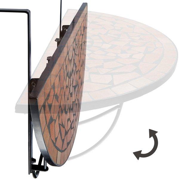 Tectake Balkontisch zum Einhängen mit Mosaikmuster klappbar 75x65x62cm