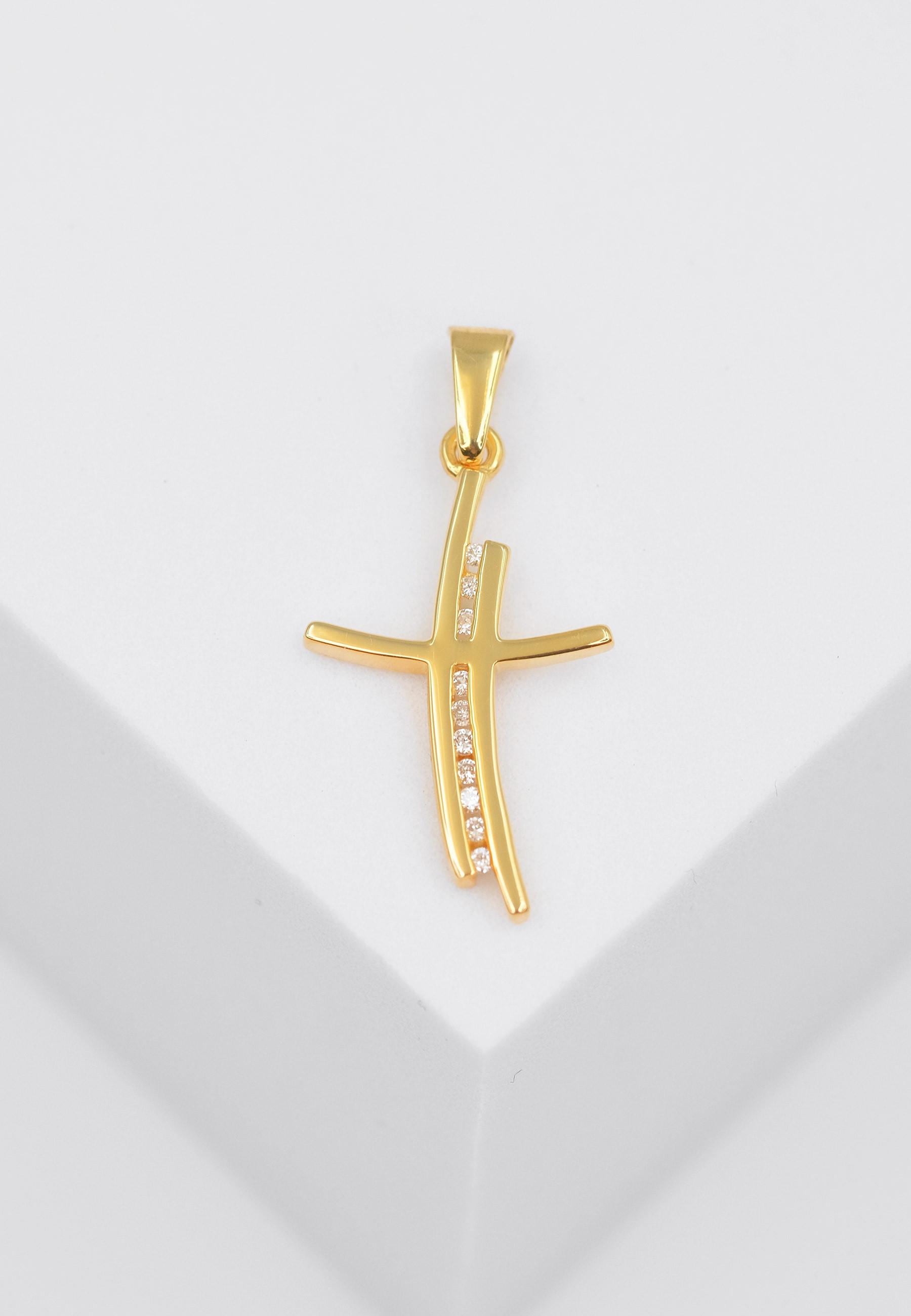 MUAU Schmuck Anhänger Kreuz Gelbgold 750 Diamant 0.05ct. 24x12mm