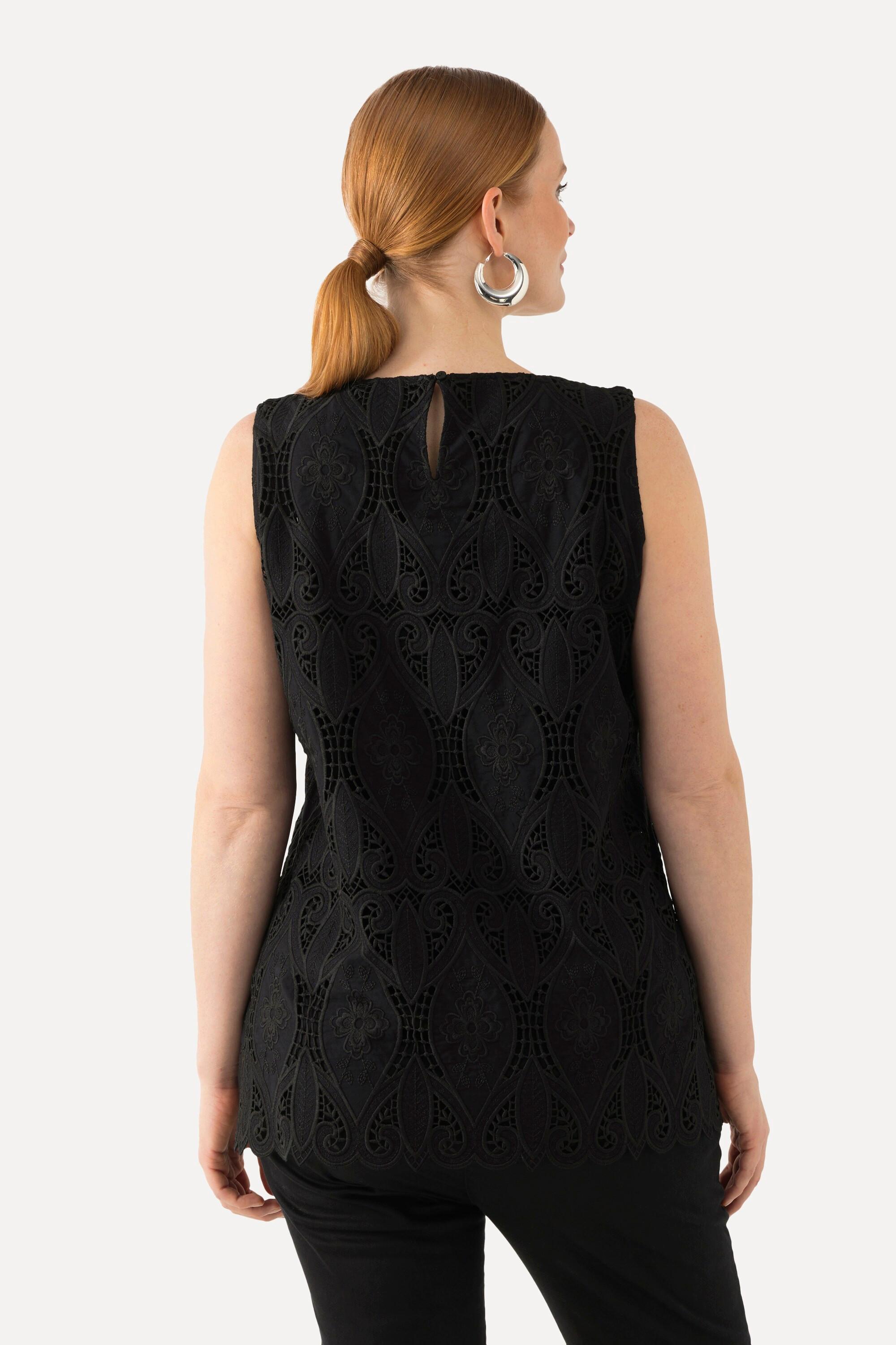 Ulla Popken Ärmelloses A-Linie Lochspitze V-Ausschnitt Top