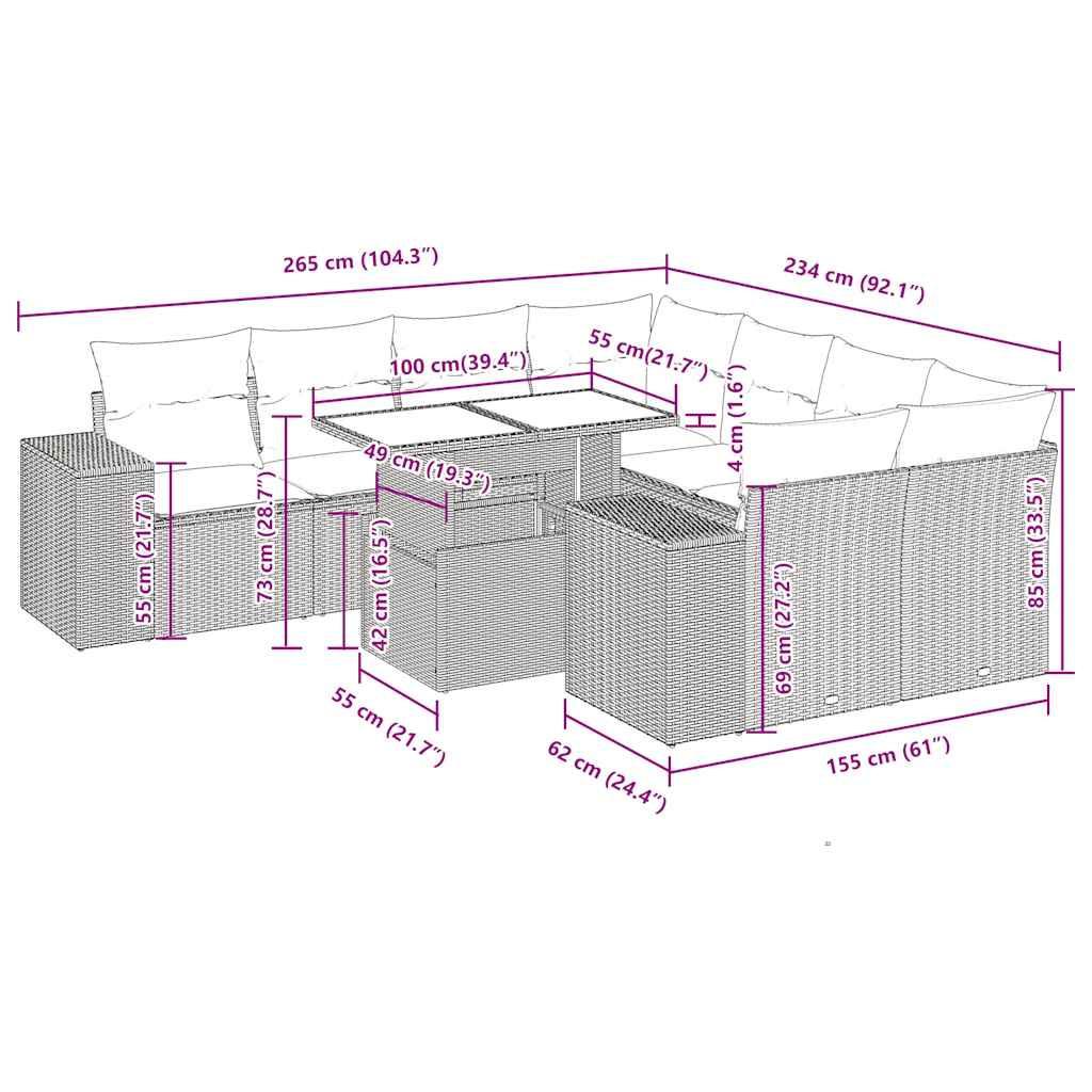 VidaXL Garten sofagarnitur poly-rattan
