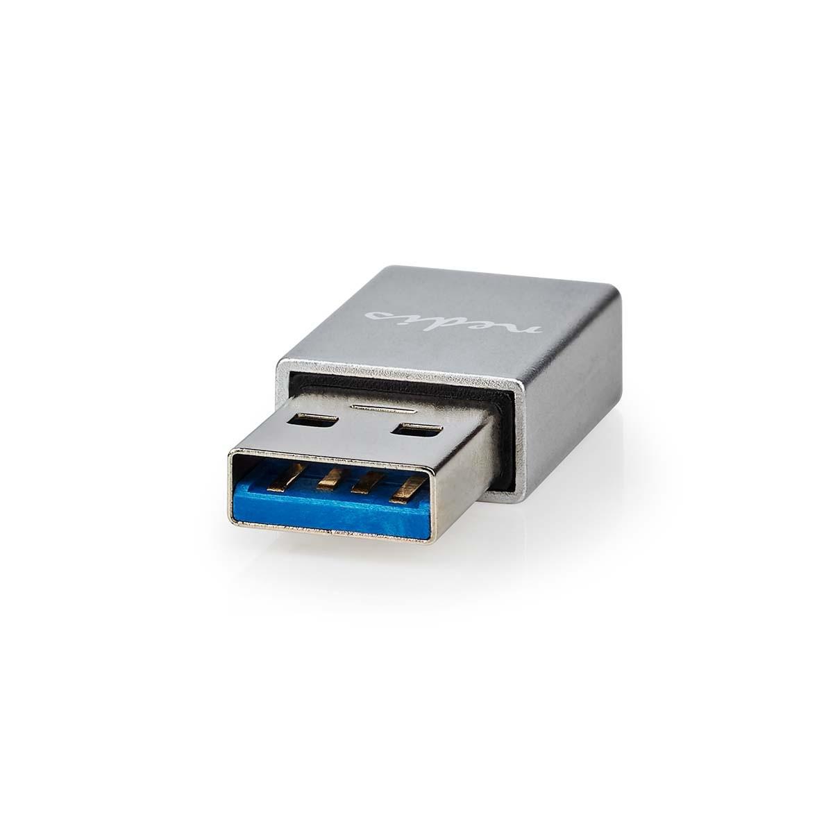 Nedis USB-A Adapter | USB 3.2 Gen 1 | USB-A Stecker | USB-C™ Buchse | 5 Gbps | Rund | Vernickelt | Silber | Schloss
