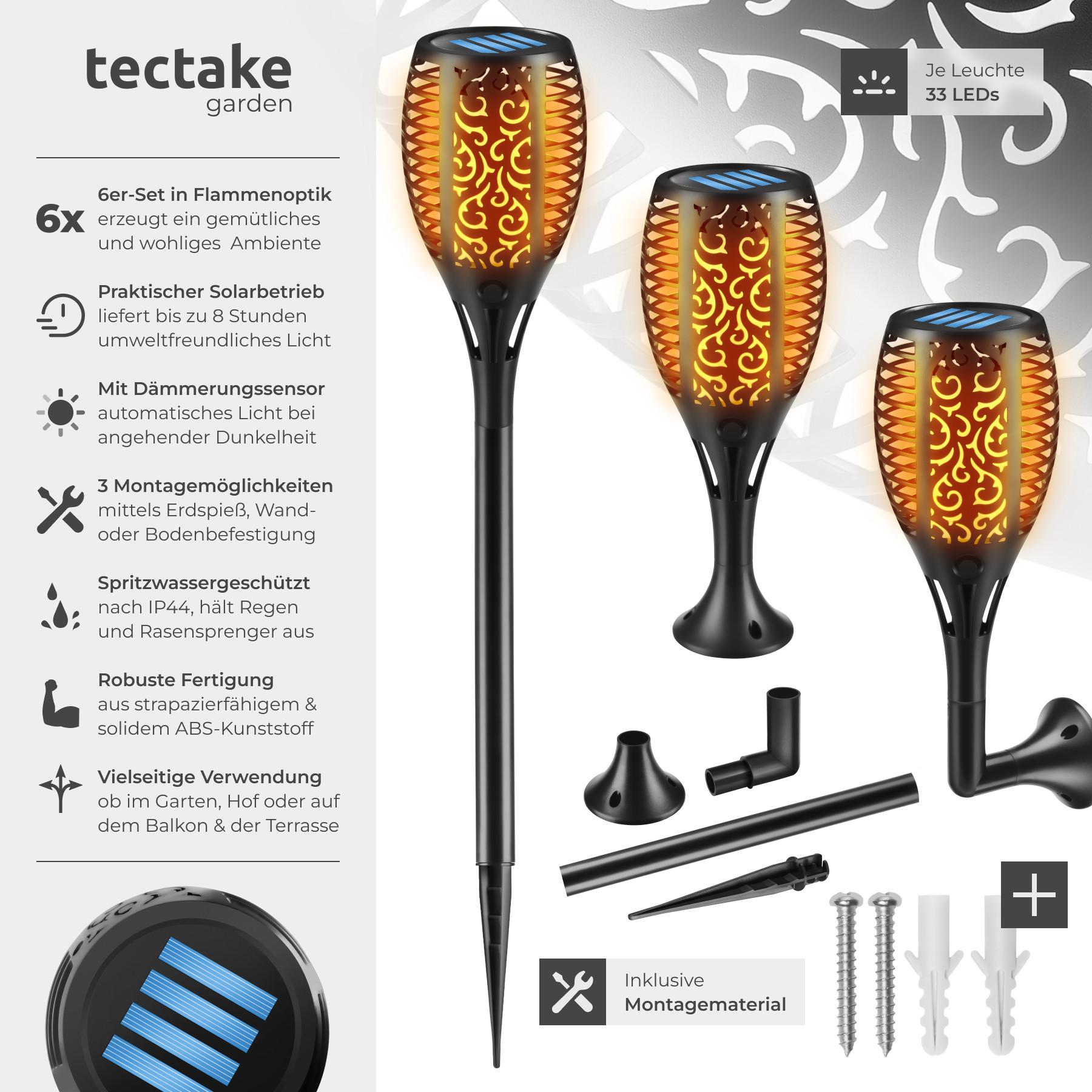 Tectake 6er Set Solarleuchten Flare, LED, Dämmerungssensor