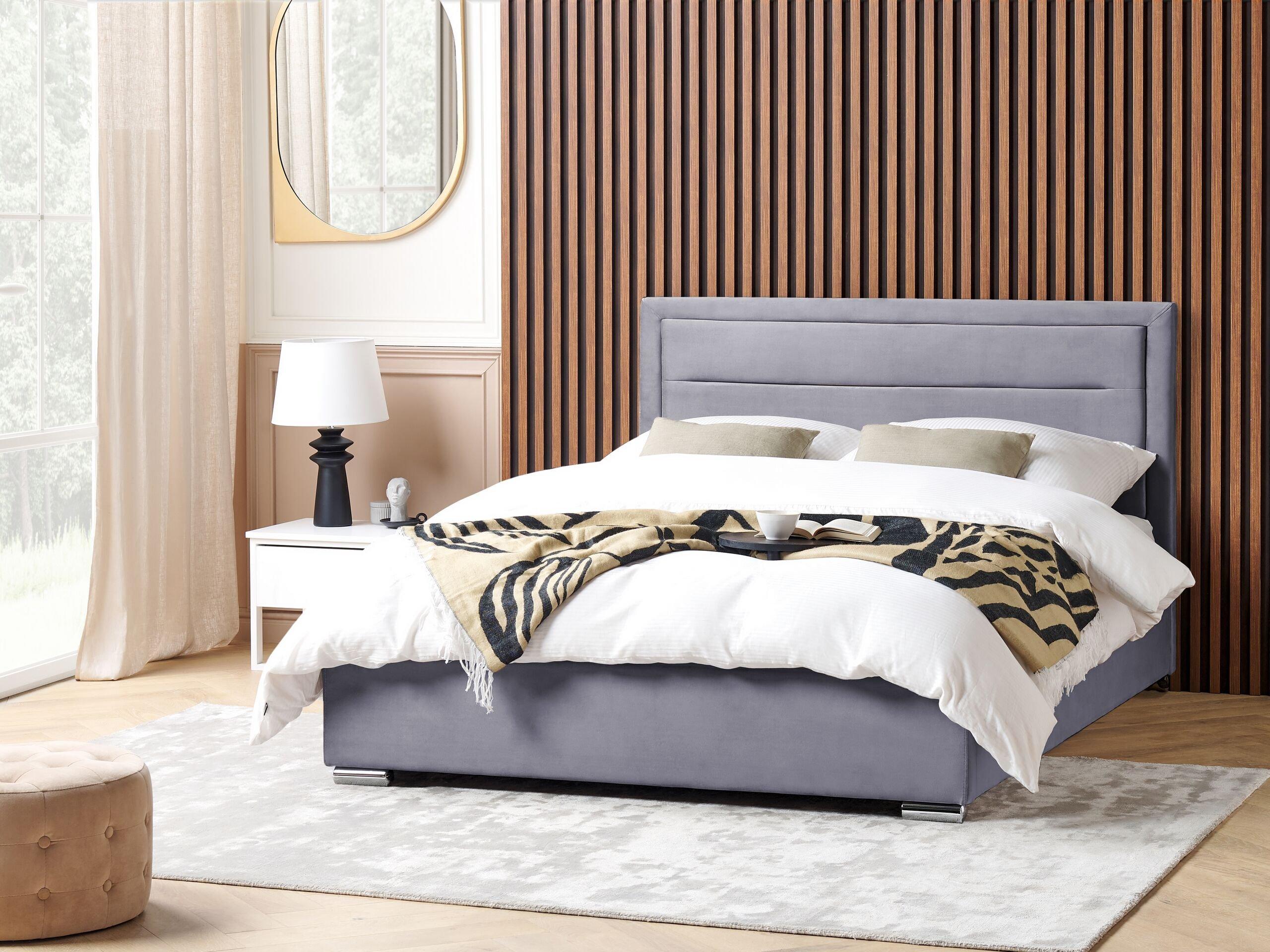 Beliani Bett mit Bettkasten aus Samtstoff Modern ROUEN