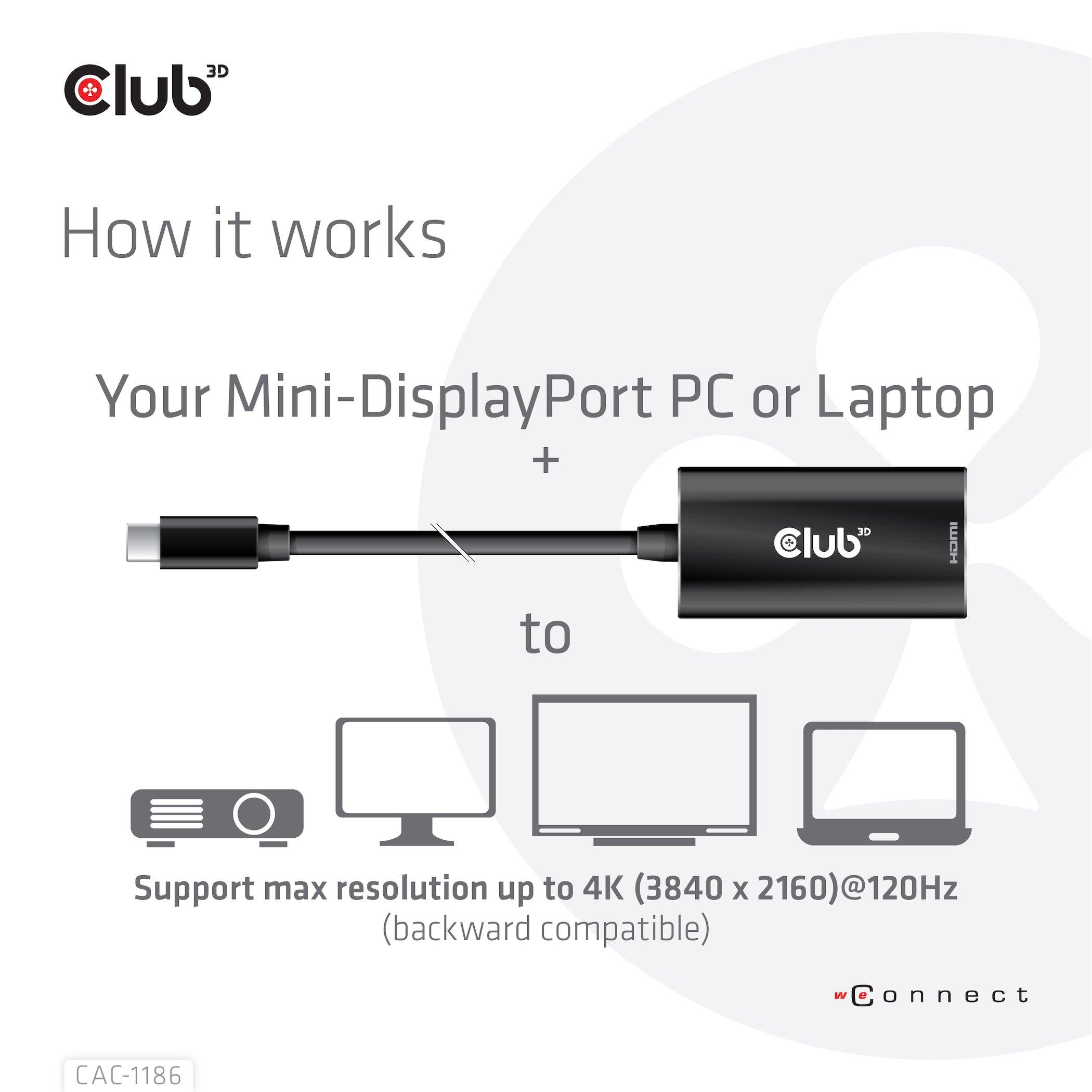 CLUB 3D Adapterkabel CAC-1186 Mini-DisplayPort - HDMI, 15 cm
