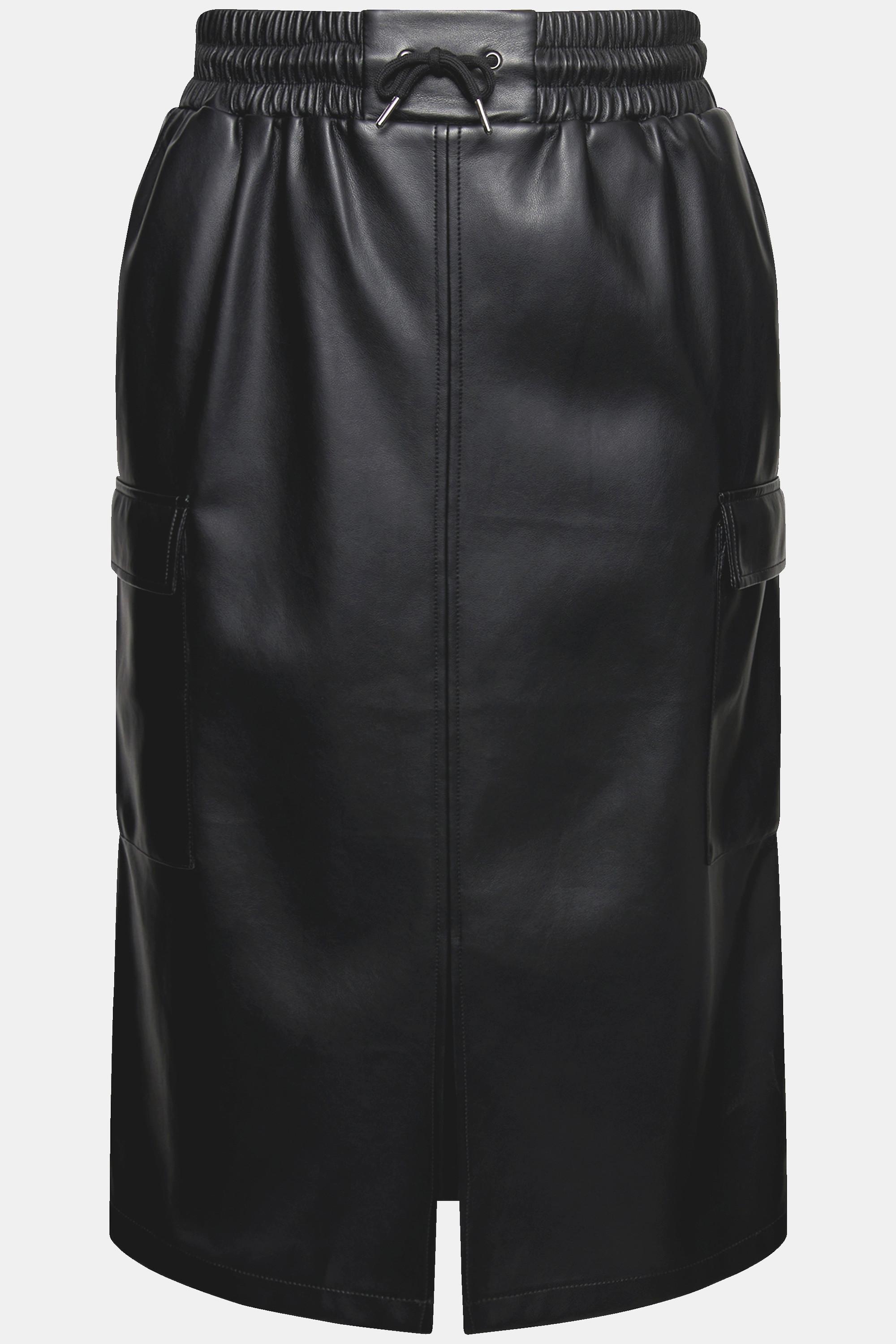 Ulla Popken Rock, Lederoptik, Elastikbund, Taschen, Kellerfalte