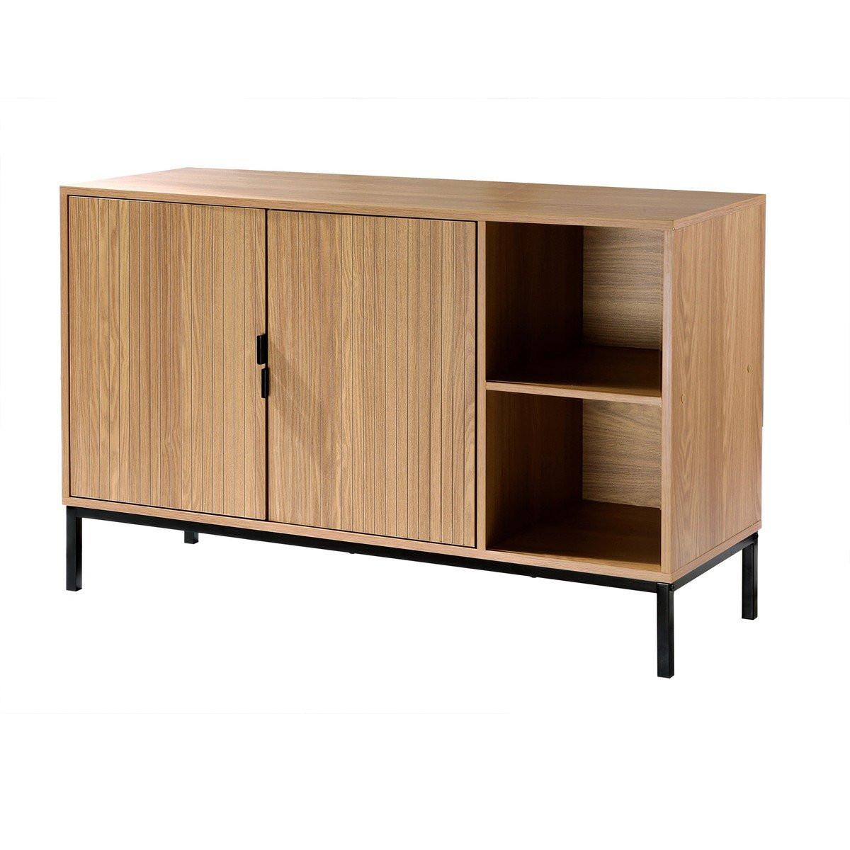 Calicosy Buffet mit 2 Türen und 2 offenen Fächern in Holzrillenoptik L110 cm - TARA