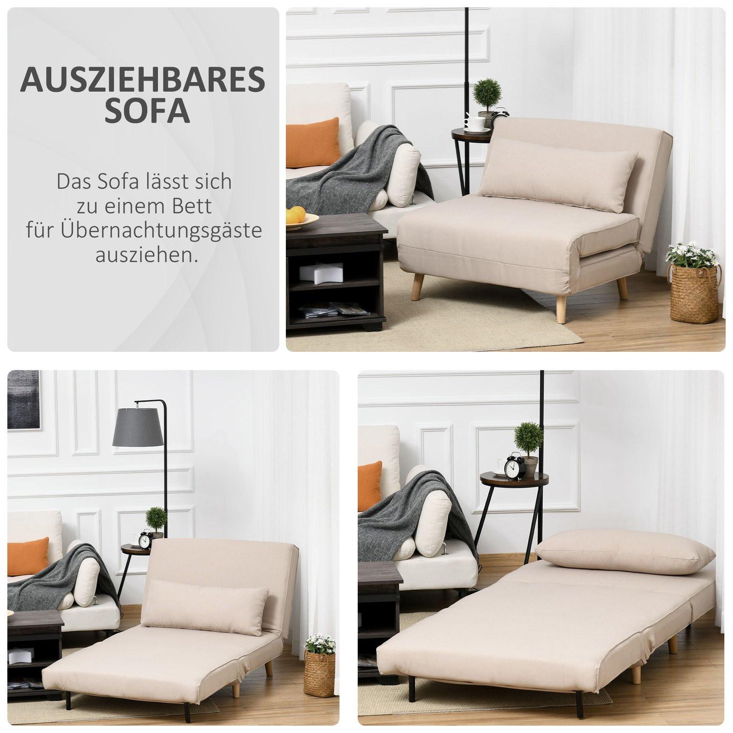 Northio Schlafsofa Einzelsofa Sofabett, Klappsofa Mit Verstellbarer Rückenlehne, Nordisch, Leinenimitat