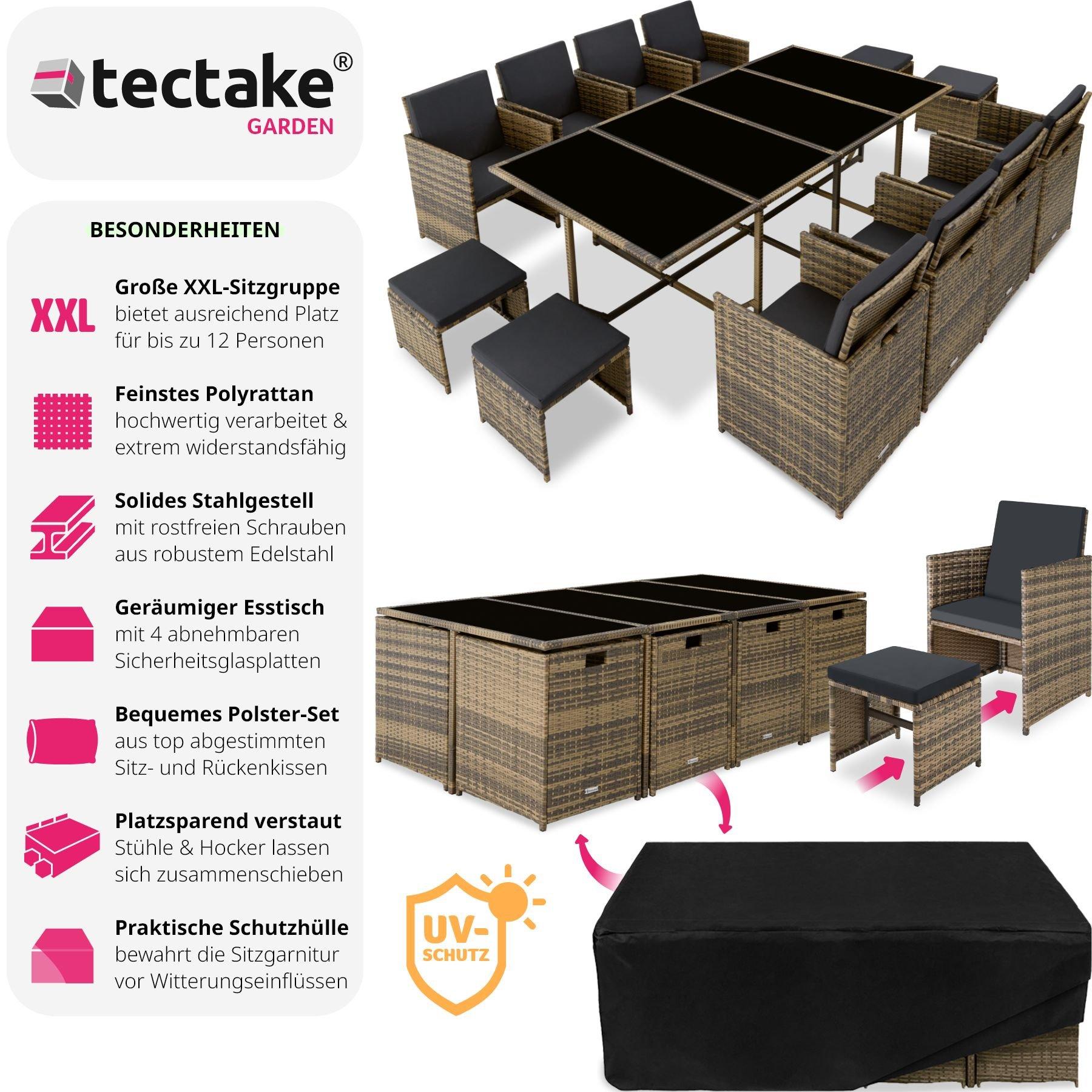 Tectake Rattan Sitzgruppe Palma 8+4+1 mit Schutzhülle