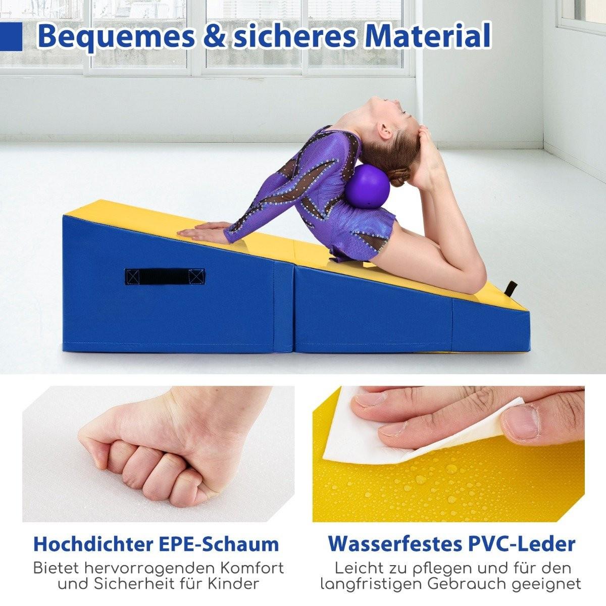 B2X 2 in 1 Turnmatte mit Tragegriff Schräge Gymnastikmatte Keilförmige Weichbodenmatte Gelb