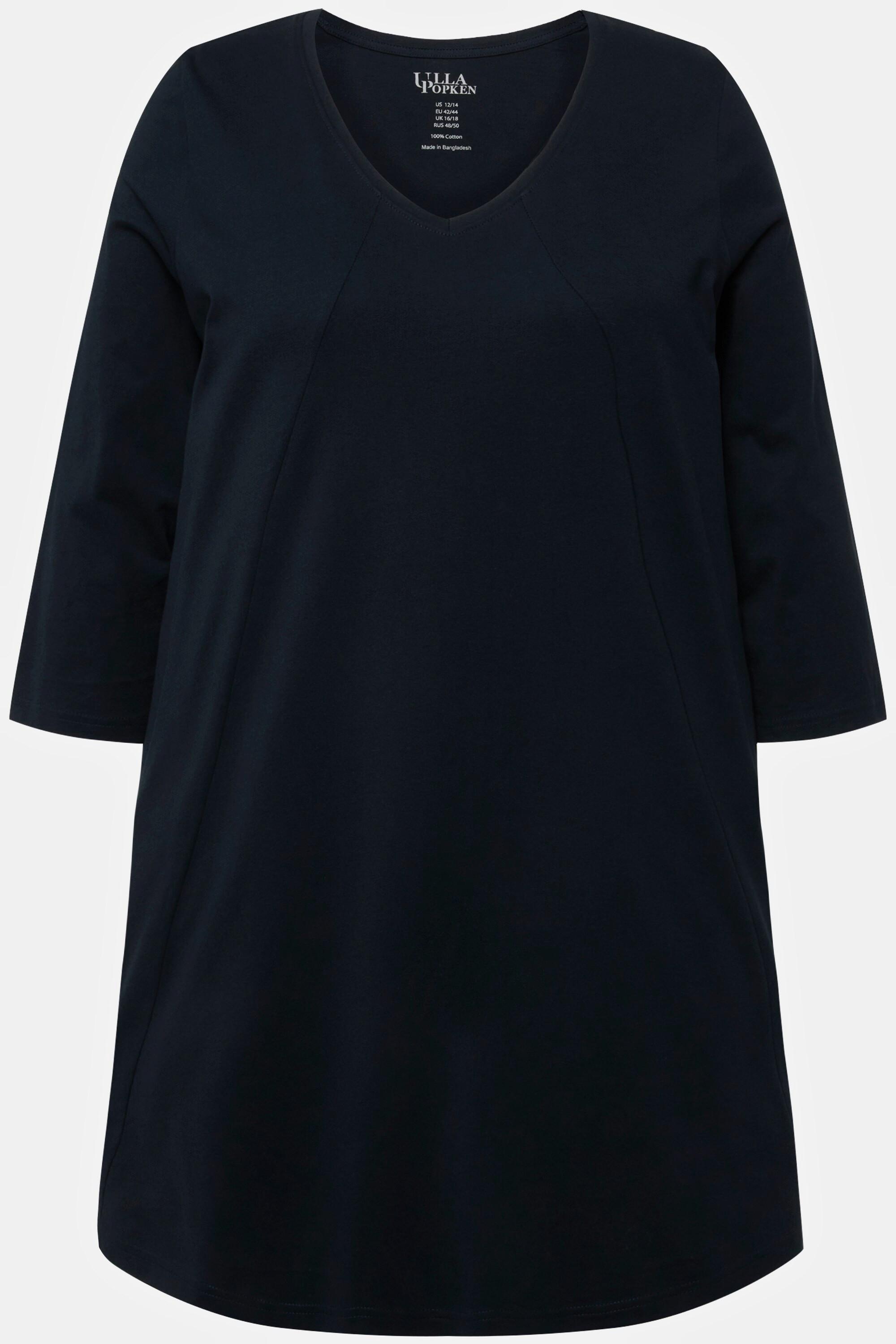 Ulla Popken Longshirt Ziernähte A-Linie V-Ausschnitt 3/4-Arm