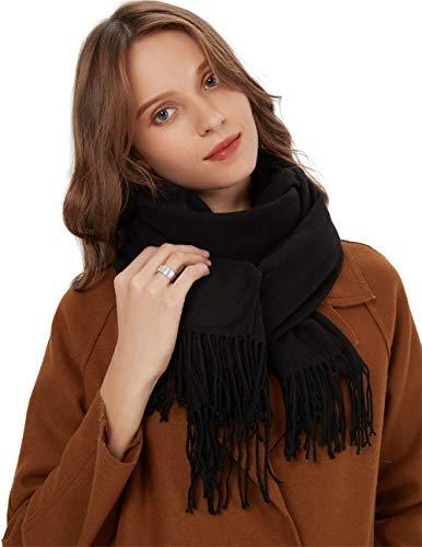 Only-bags.store Schal Warm Winter Herbst unifarben Baumwolle mit quasten/fransen, 40+ Farben Einfarbig & Kariert