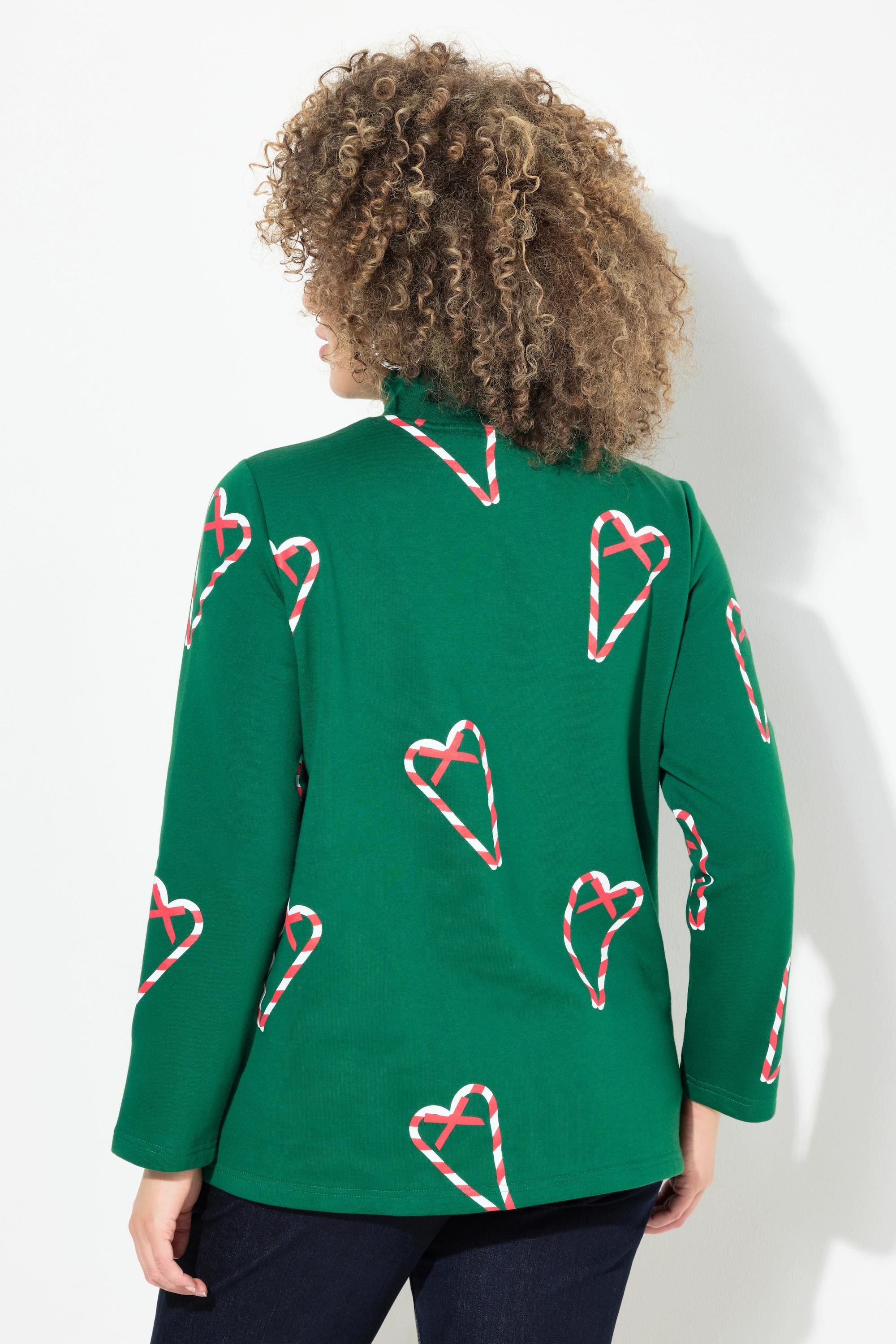 Ulla Popken Sweatshirt, Zuckerstangen, Classic, Stehkragen, Langarm