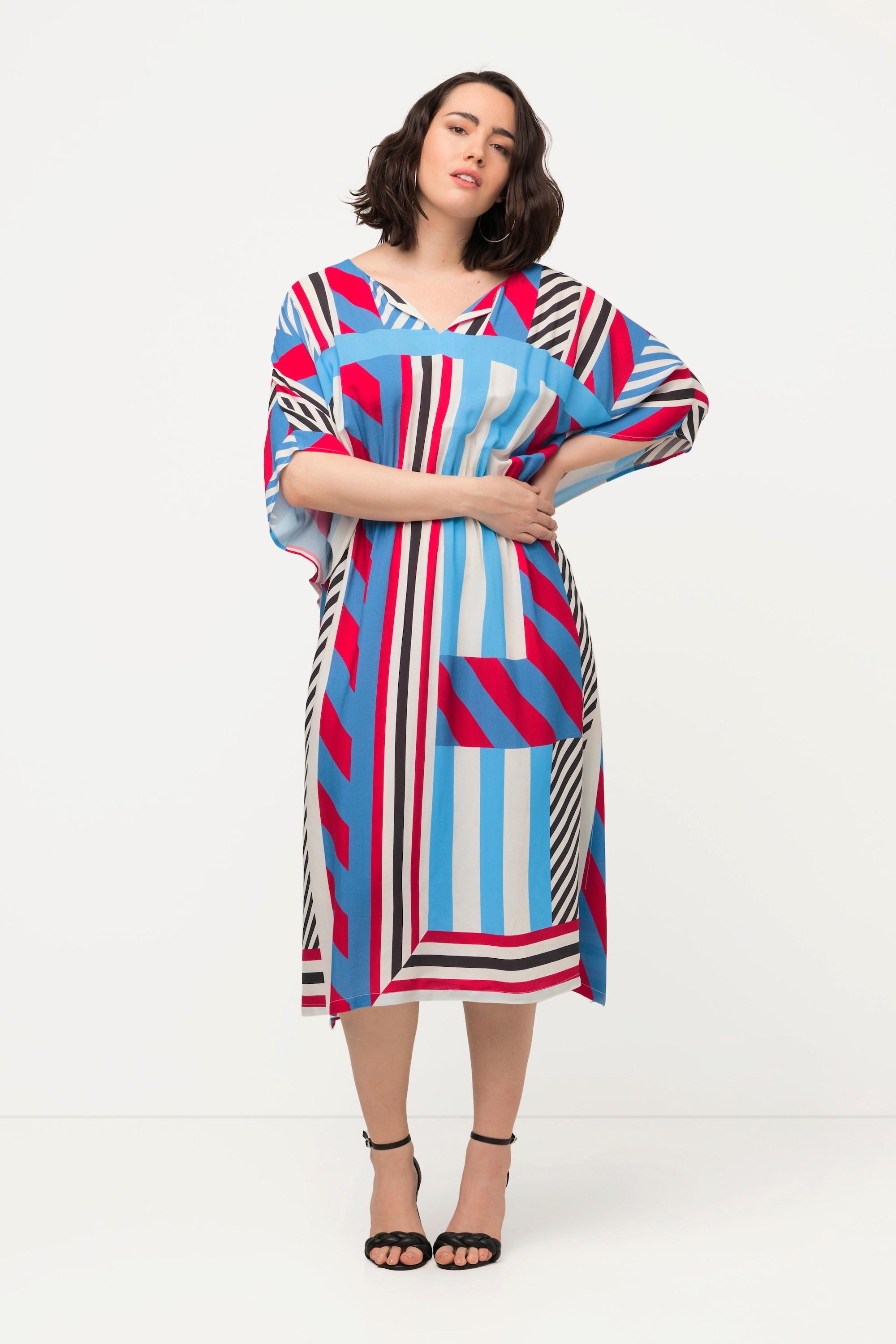Ulla Popken Midikleid Grafisch Oversized Rundhals Halbarm