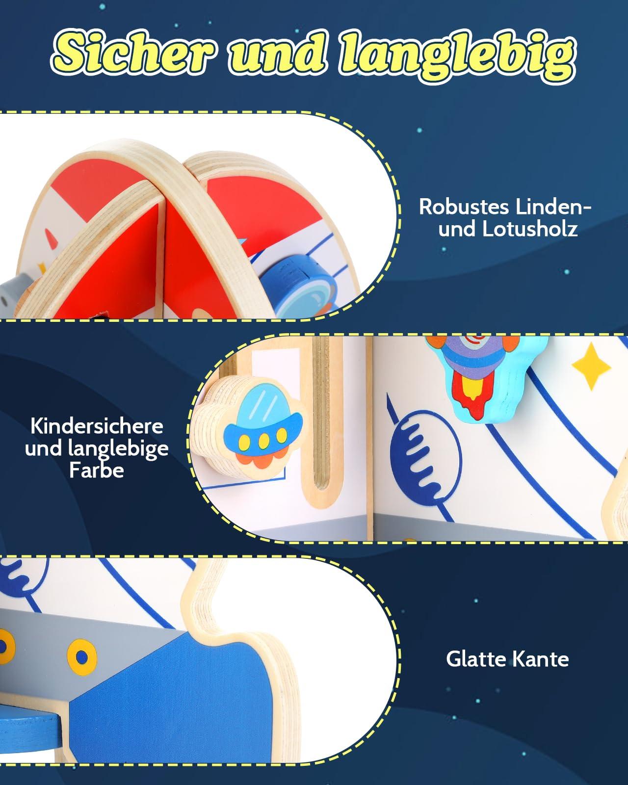 Activity-board Raketenspielzeug Motorik-Würfel, Baby-Holzspielzeug, Motorik-Würfel, 6-in-1