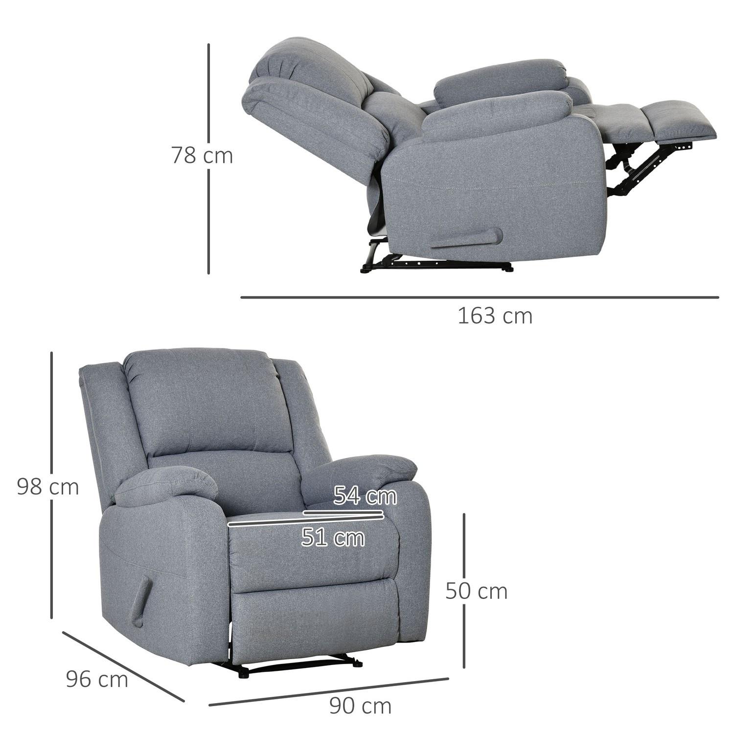 Northio Sessel Relaxsessel Fernsehsessel Mit Liegefunktion Seitentasche Leinenartiges Polyester Grau 90 X 96 X 98 Cm
