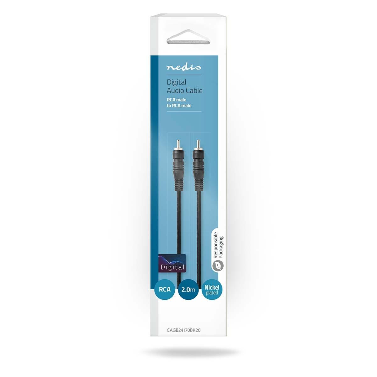 Nedis Digital Audio Kabel | RCA Hane | RCA Hane | Nickelplaterad | 2.00 m | Rund | PVC | Svart | Låda