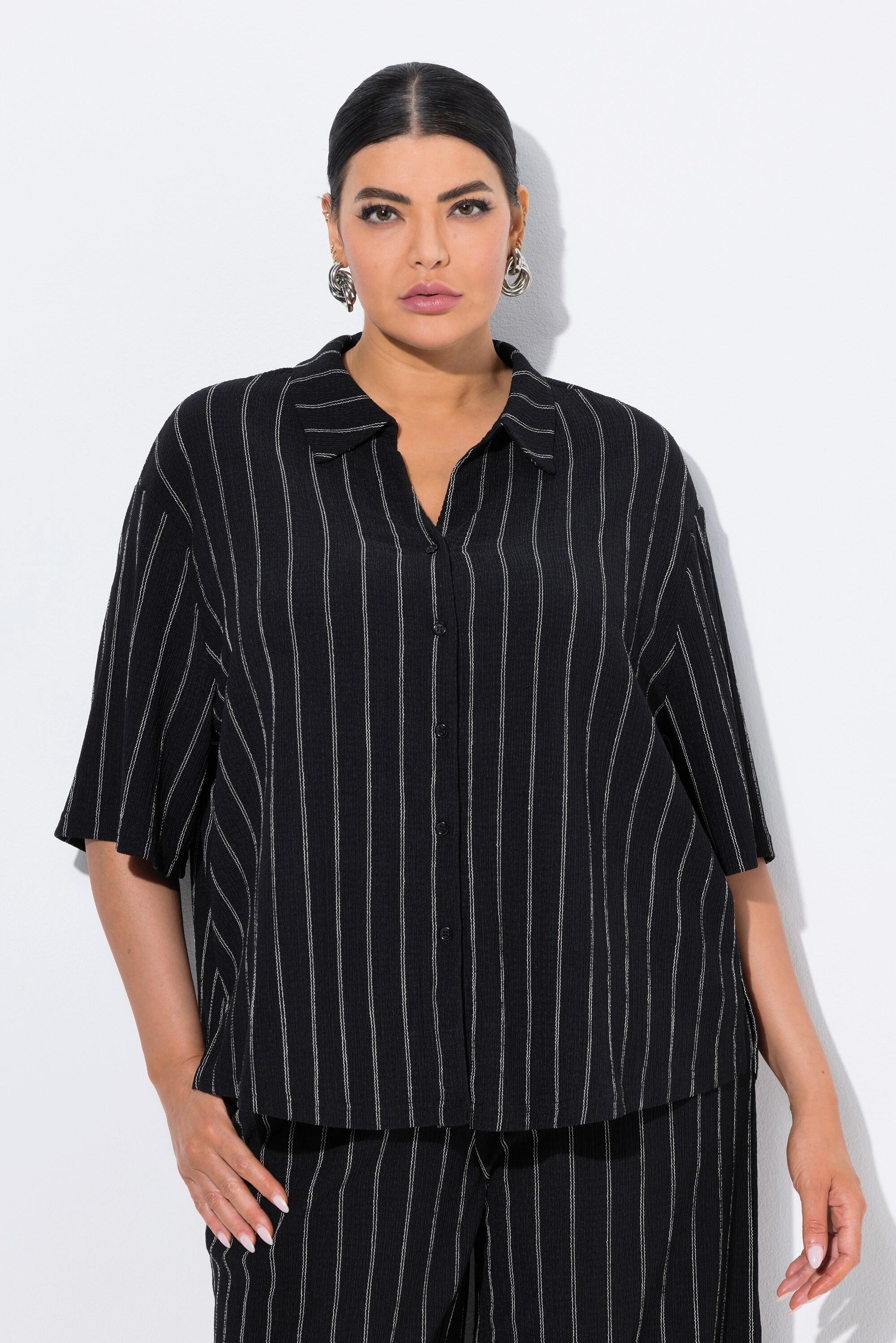 Ulla Popken Jerseybluse, Streifen, Hemdkragen, Halbarm