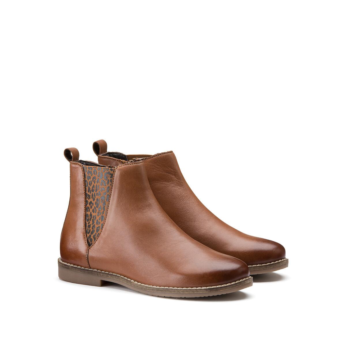 La Redoute Collections Chelsea-Boots aus Leder mit Leopardenmuster