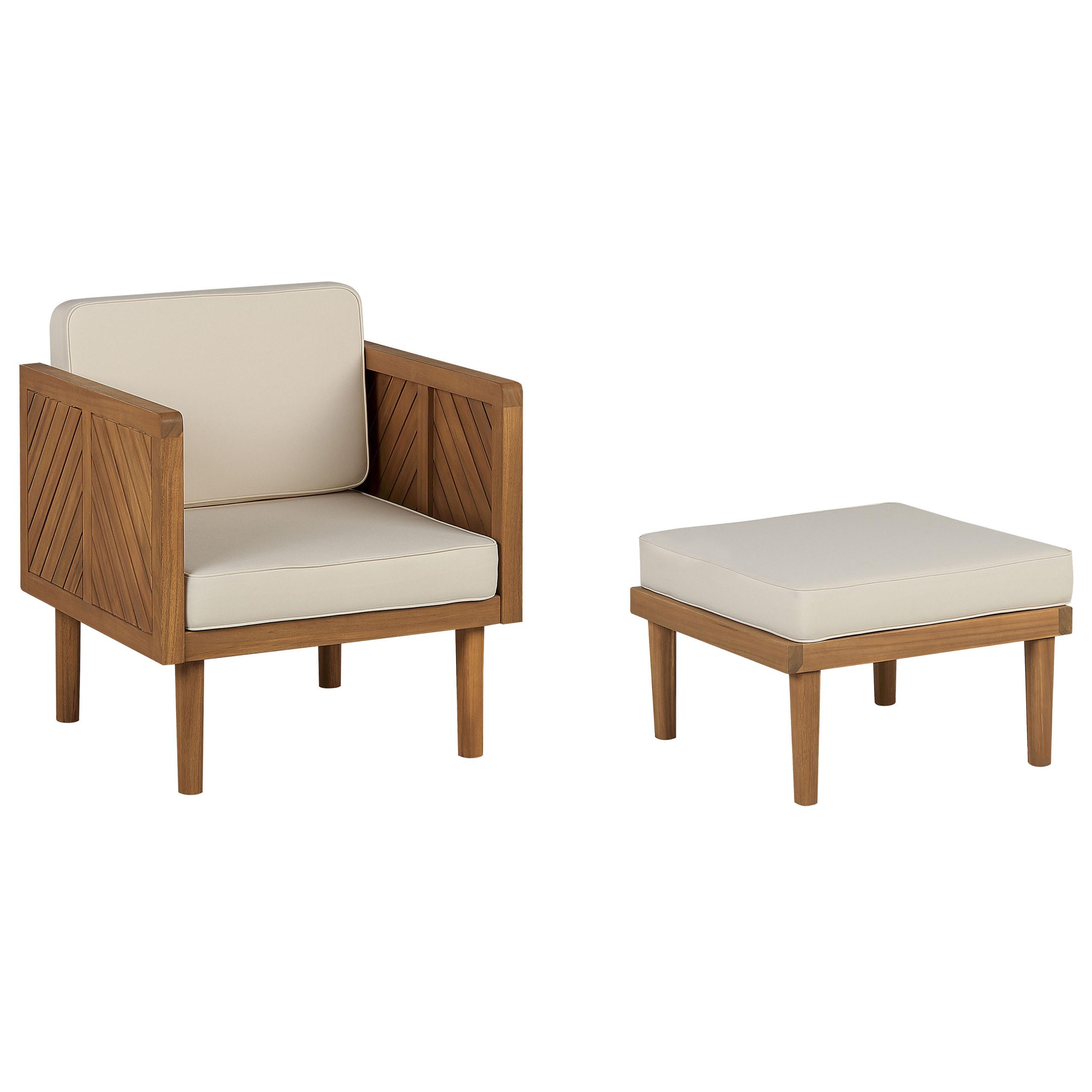 Beliani Gartensessel mit Ottomane aus Akazienholz Rustikal BARATTI