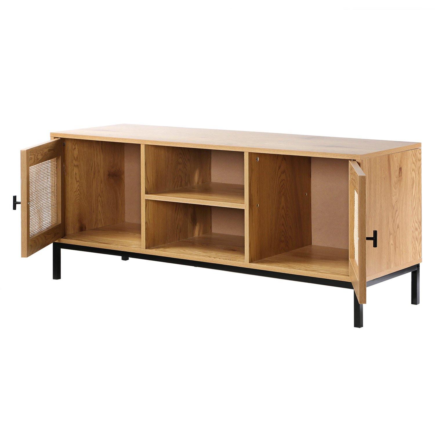 Calicosy TV-Möbel mit 2 Türen, Rattangeflecht und 2 Ablagen - L120cm