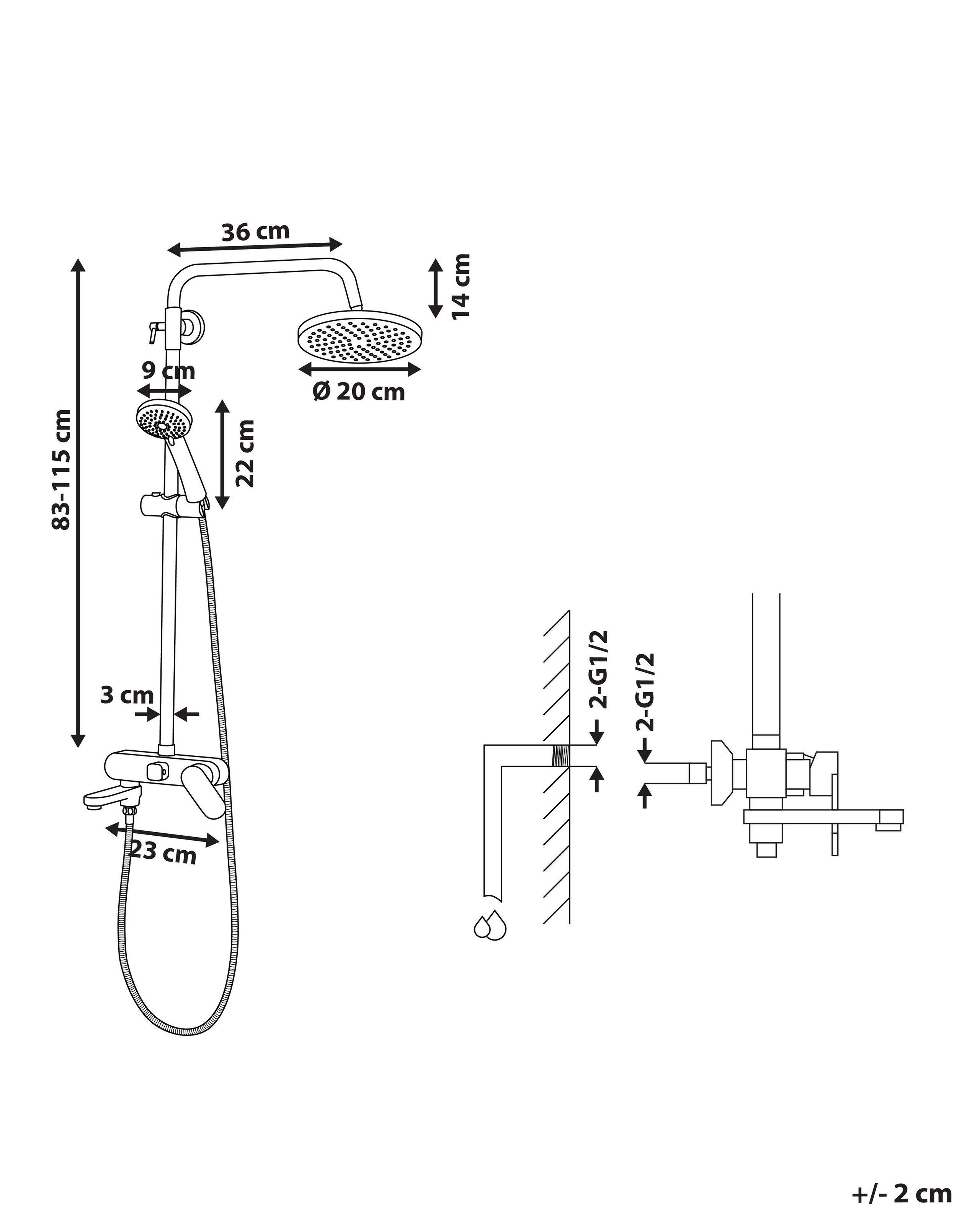 Beliani Duschset mit Mischbatterie und Regenbrause aus Messing Modern GURARA