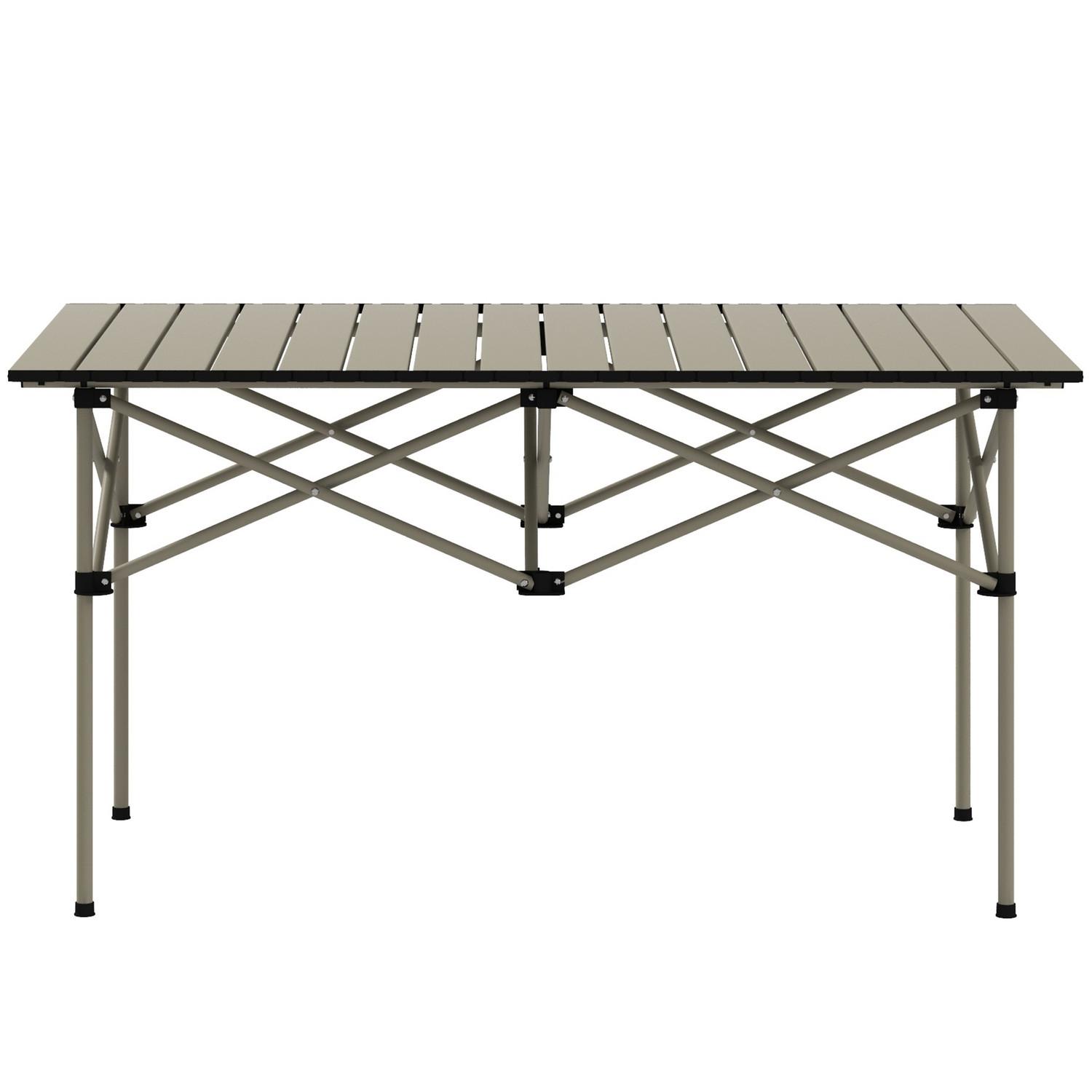 Northio Campingtisch Klapptisch mit Aufrollbare Tischplatte X-Rahmen Gartentisch aus Aluminium leicht 2 Personen Beistelltisch Falttisch für Garten Balkon Camping 95 x 55cm Khaki |