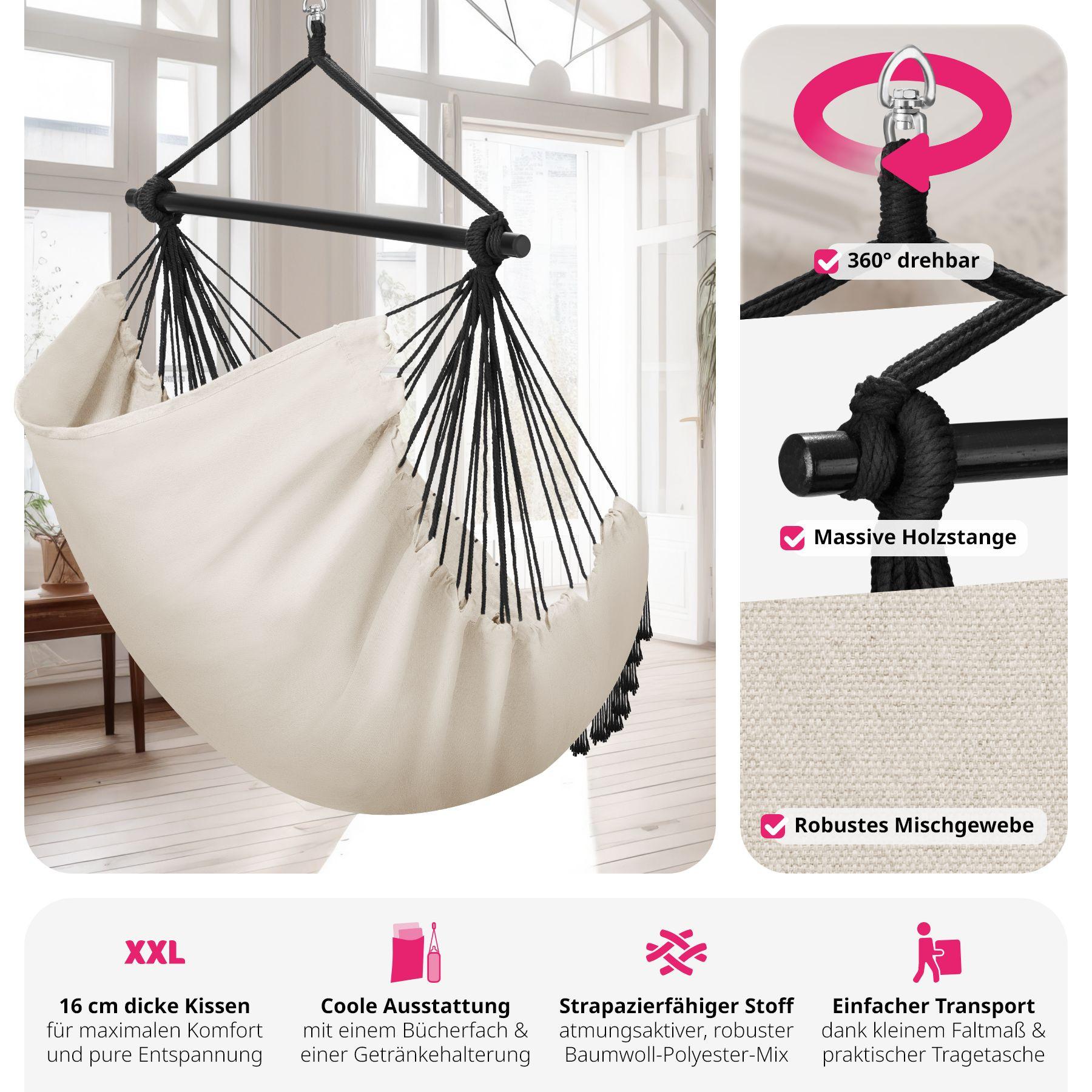Tectake Hängesessel Malika, Boho-Style, Belastbarkeit 150kg