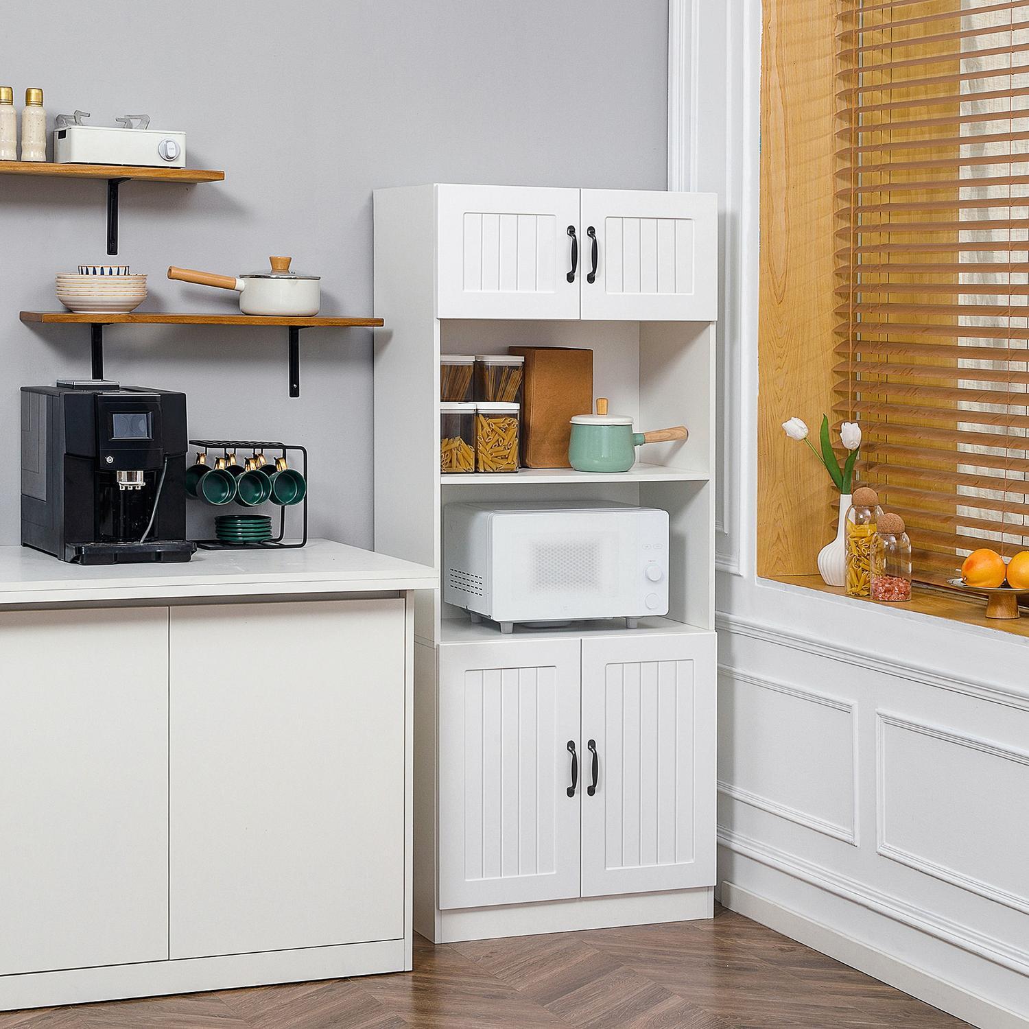 Northio Küchenschrank Küchenbuffet Hochschrank Mit 2 Regalen Und 2 Schränken Mit Verstellbaren Regalböden Mikrowellenregal Anti-Kipp-Gurt