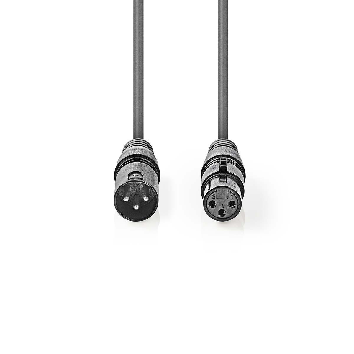 Nedis DMX-Adapterkabel | XLR 3-poliger Stecker | XLR 3-polige Buchse | Vernickelt | 1,00 m | Rund | PVC | Dunkelgrau | Papphülle