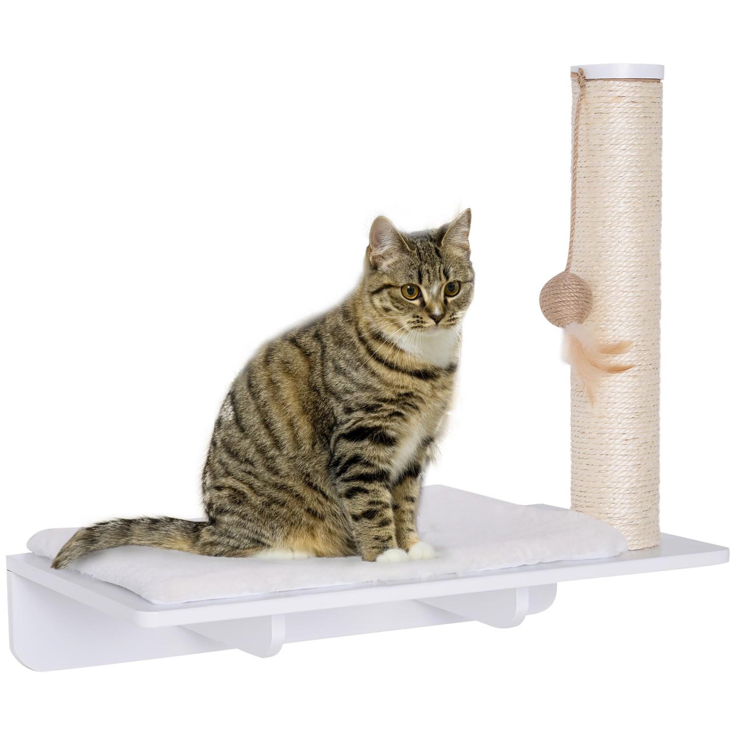 Northio Katzenliege Mit Kratzbaum Unterhaltsames Katzenregal Mit Ballspielzeug, Plüschauflage, Weiß, 53Cm