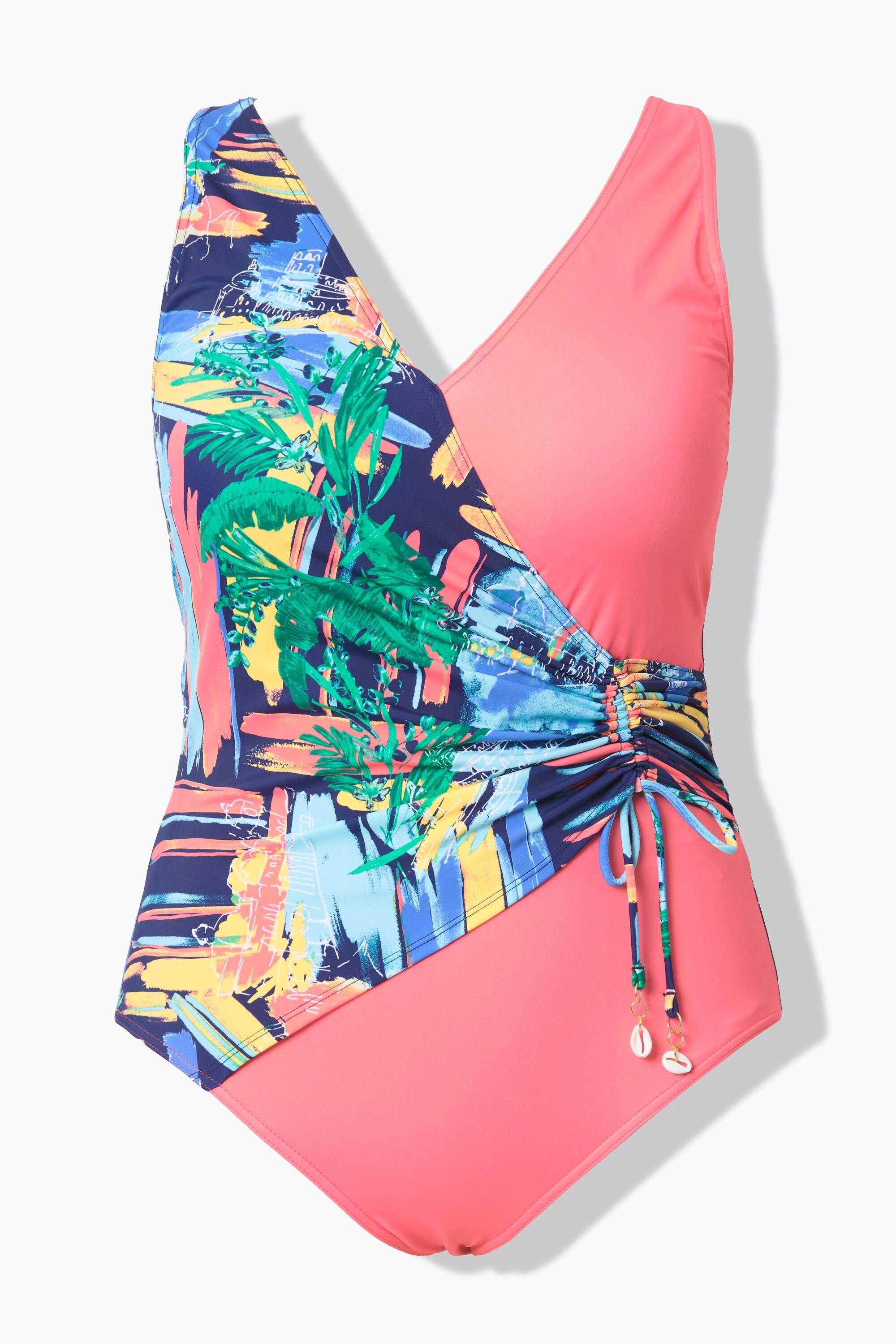 Ulla Popken Badeanzug, Wickeloptik, Softcups, V-Ausschnitt