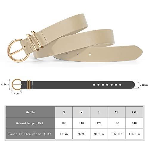 Only-bags.store 2 Stück Ledergürtel goldene Schnalle Ledergürtel für Jeans Hosen Kleid, 140cm,+beige