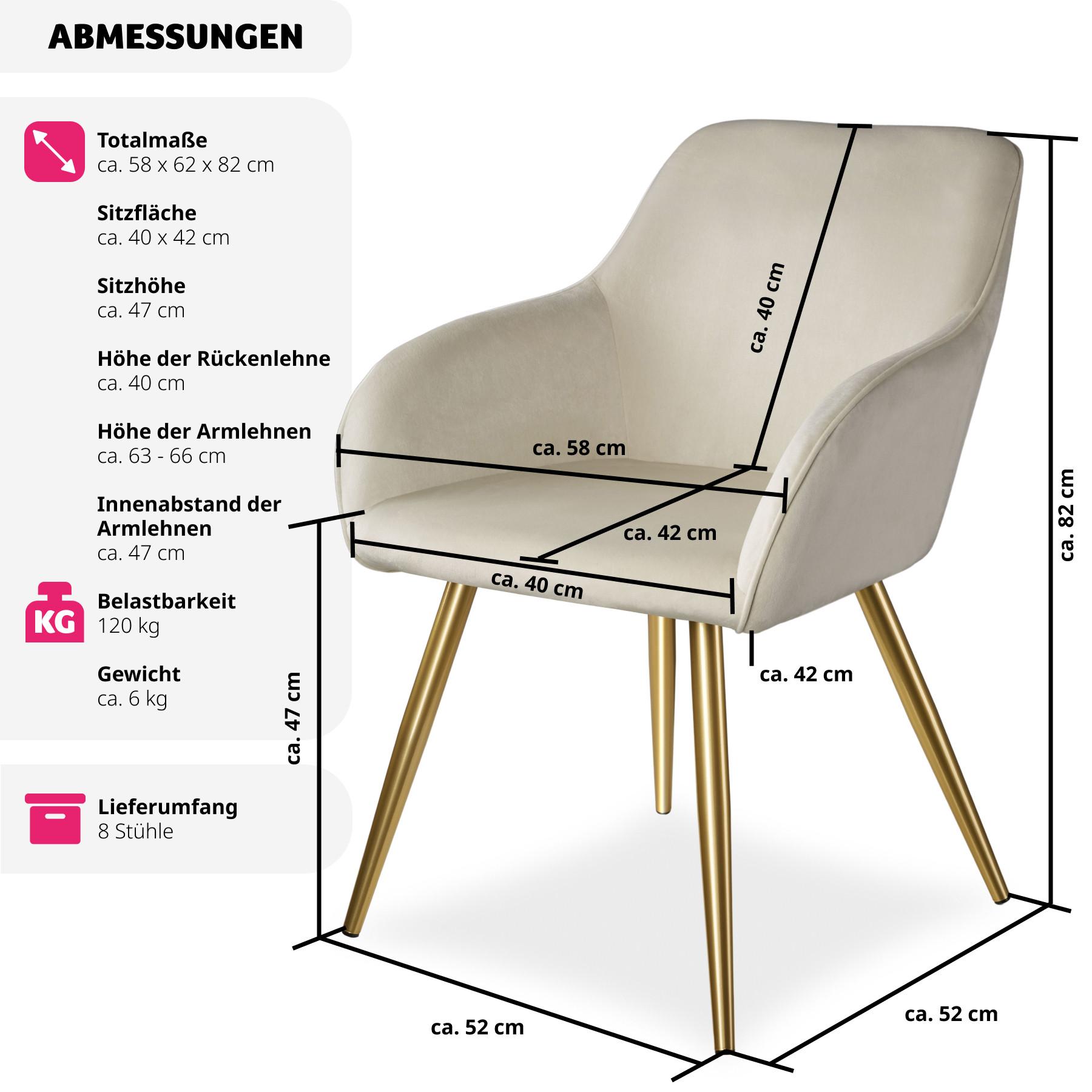 Tectake Stuhl Marilyn Samtoptik, goldene Stuhlbeine