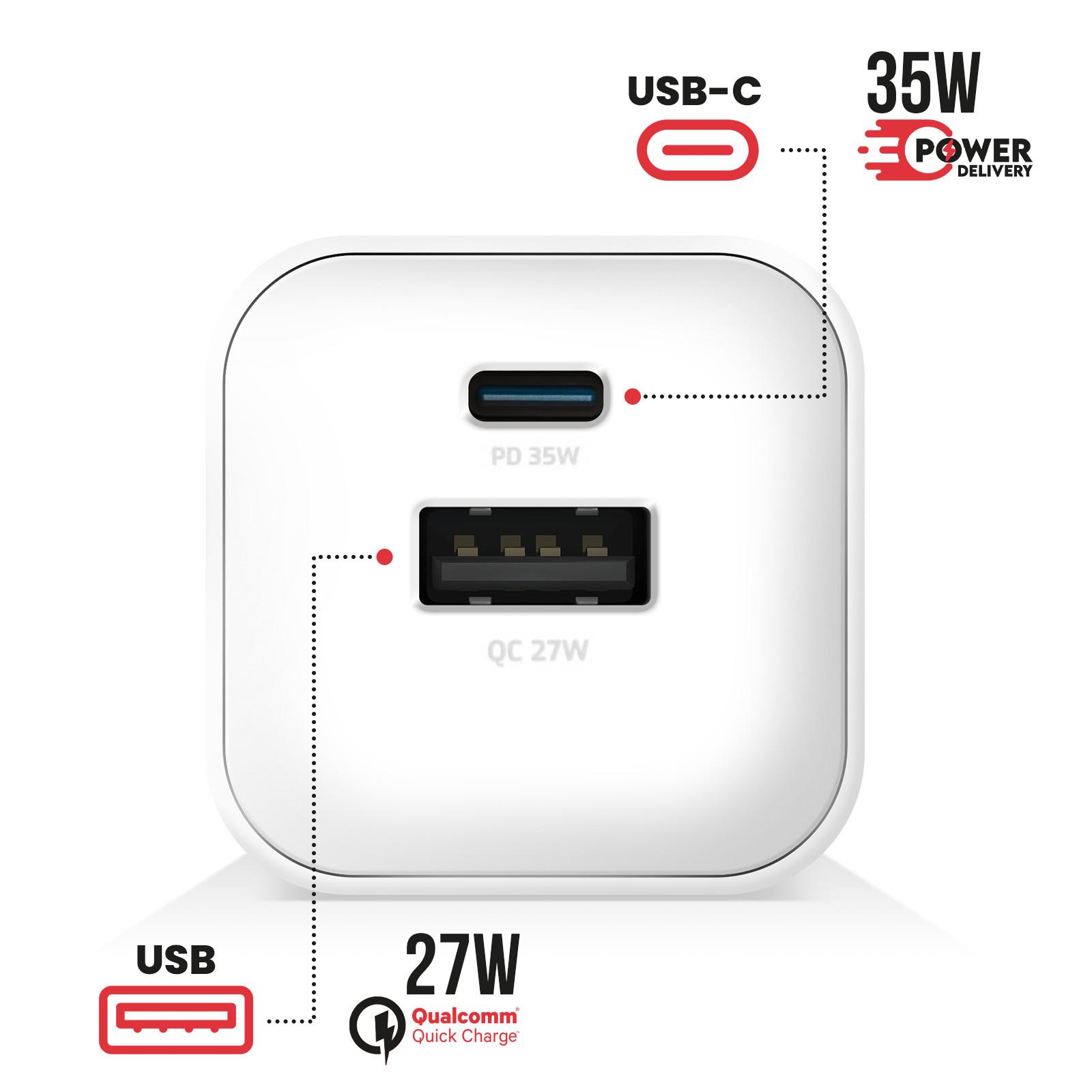 SWISSTEN GaN 35W USB + USB-C Netzteil Weiß
