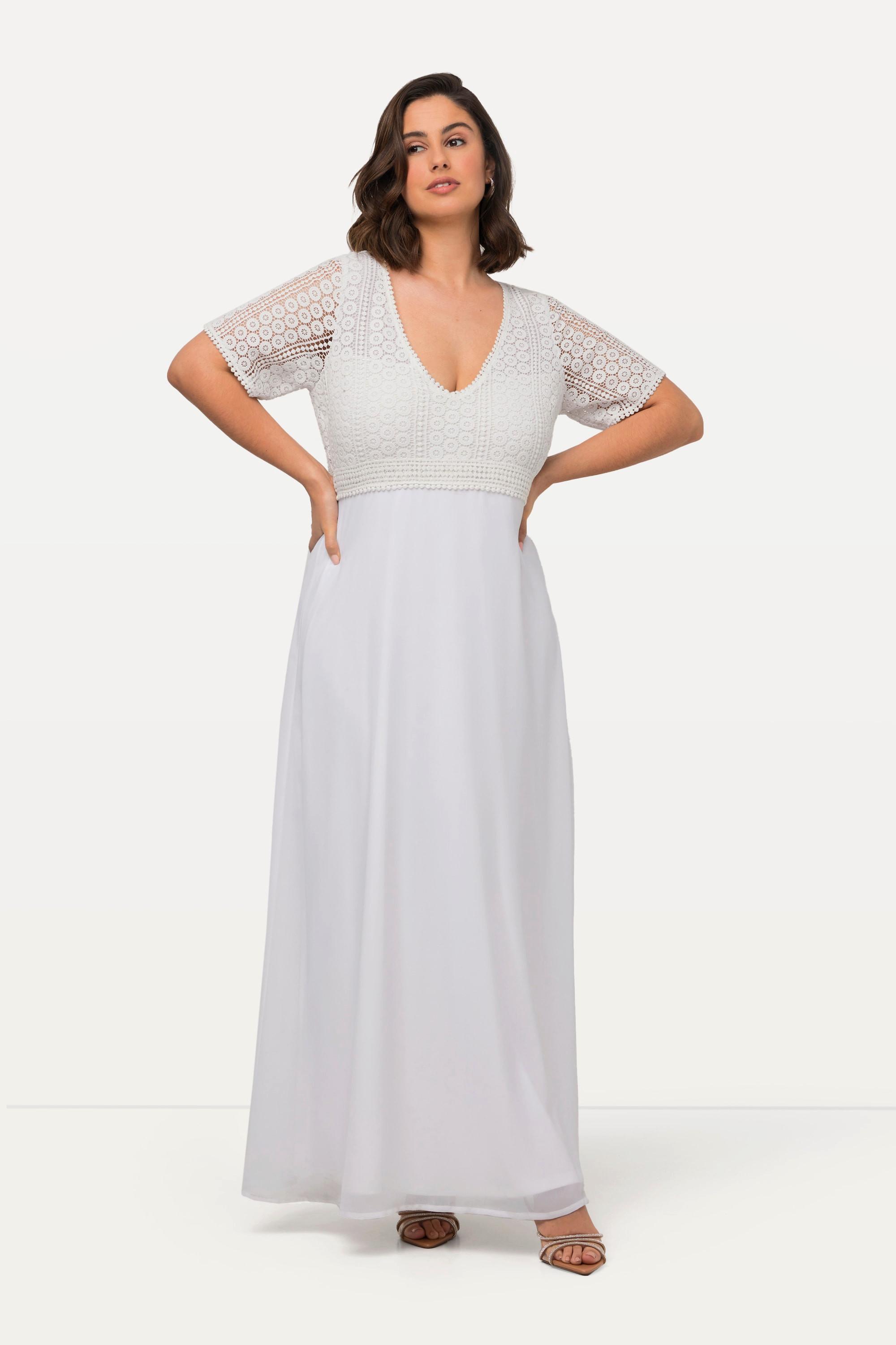 Ulla Popken Brautkleid Boho-Style A-Linie V-Ausschnitt Halbarm
