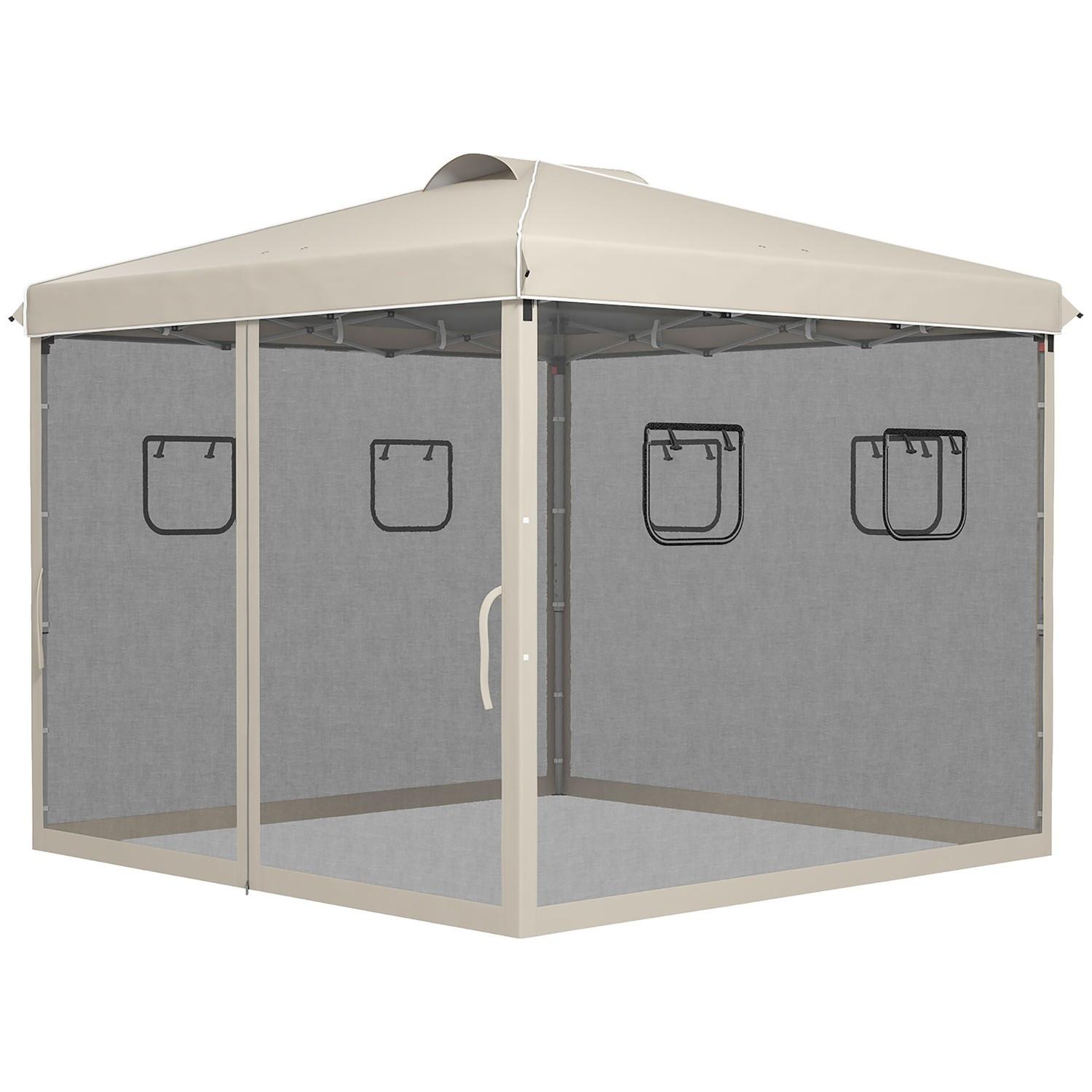 Northio Faltpavillon 3X3M Pavillon Mit 4 Netzvorhängen, Uv-Schutz, Pop Up, Fenster, Tragetasche, Beige