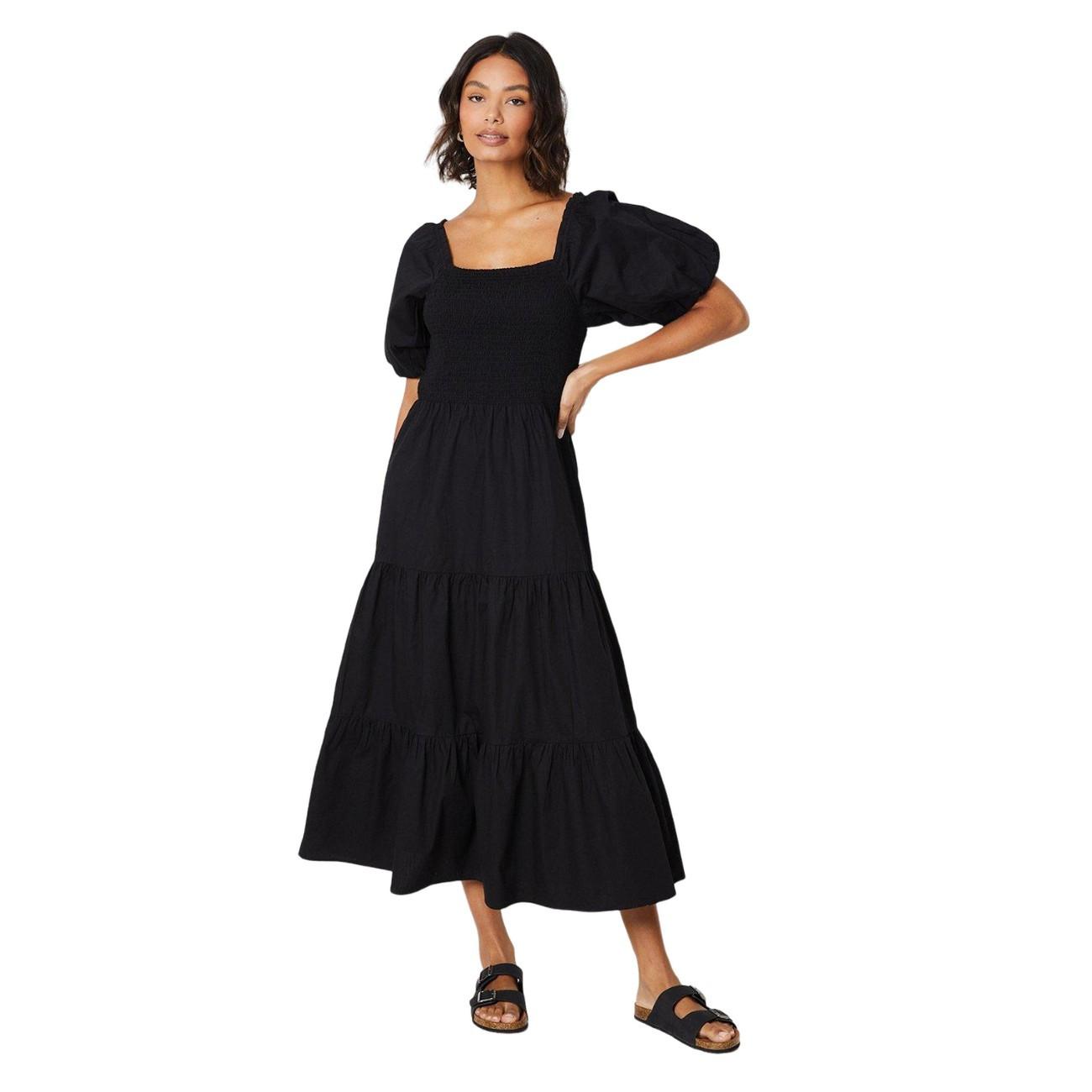 Dorothy Perkins Gesmocktes Midikleid mit Puffärmeln