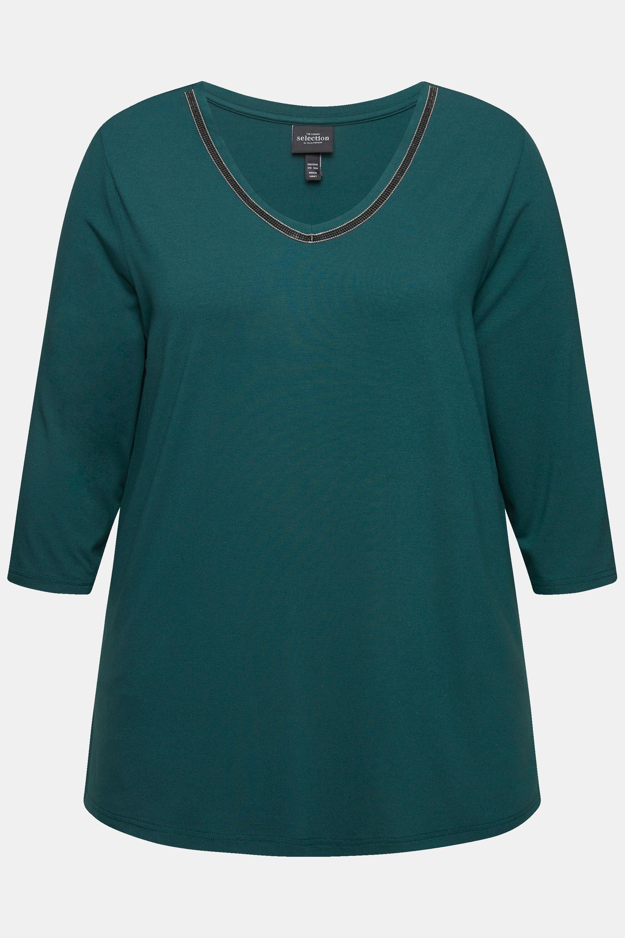 Ulla Popken A-Linie V-Ausschnitt 3/4 Arm Shirt mit Ziersteinen