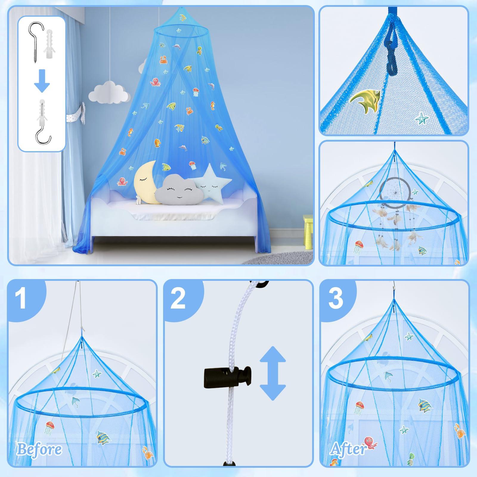 Activity-board Baldachin für Kinder, Bettvorhänge für Kinderbett, Kinderbett & Kleinkindbett, Doppelbett, Voll- & Queensbett, Moskitonetz Baldachin