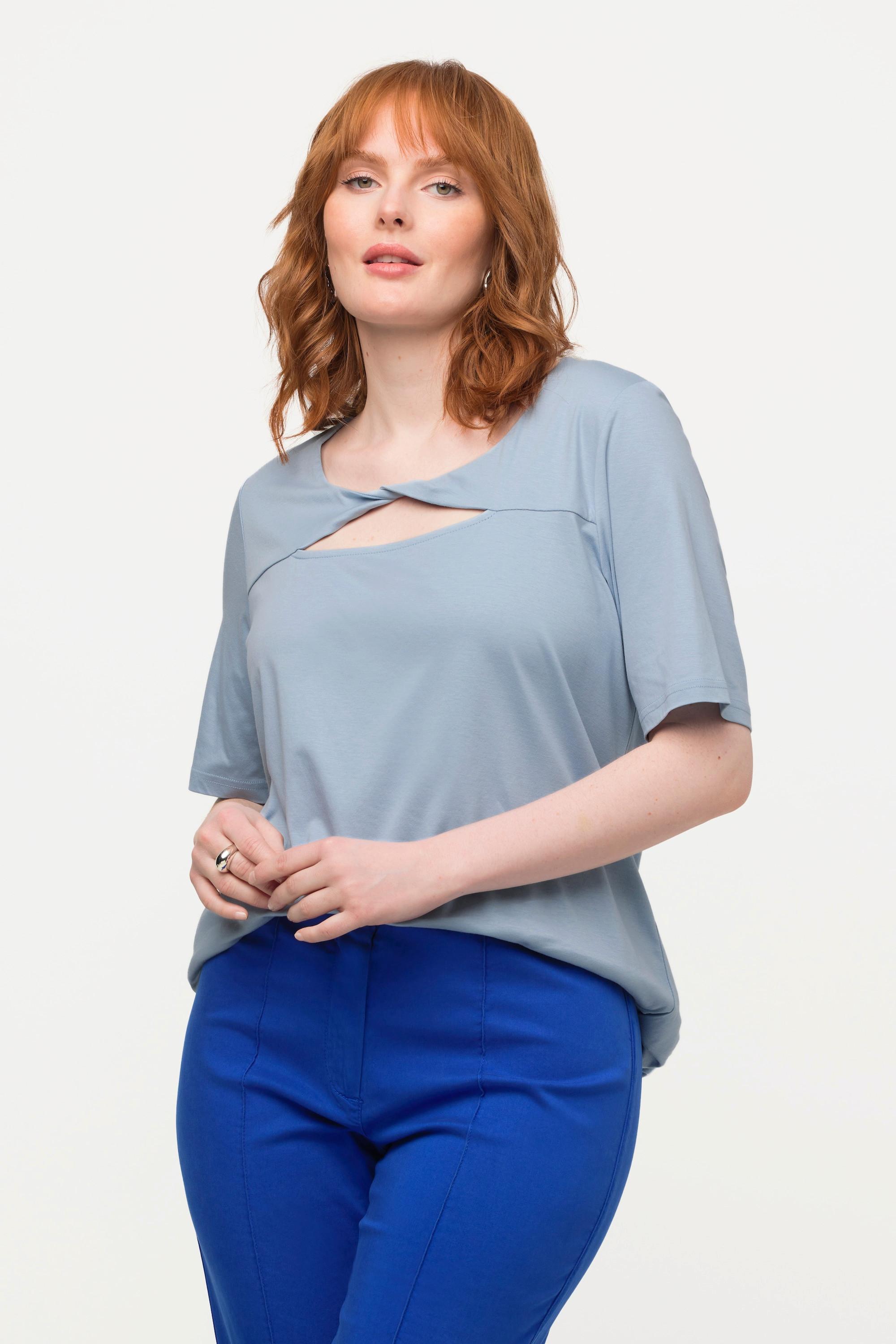 Ulla Popken Drapierung Cut-Out V-Ausschnitt Halbarm T-Shirt