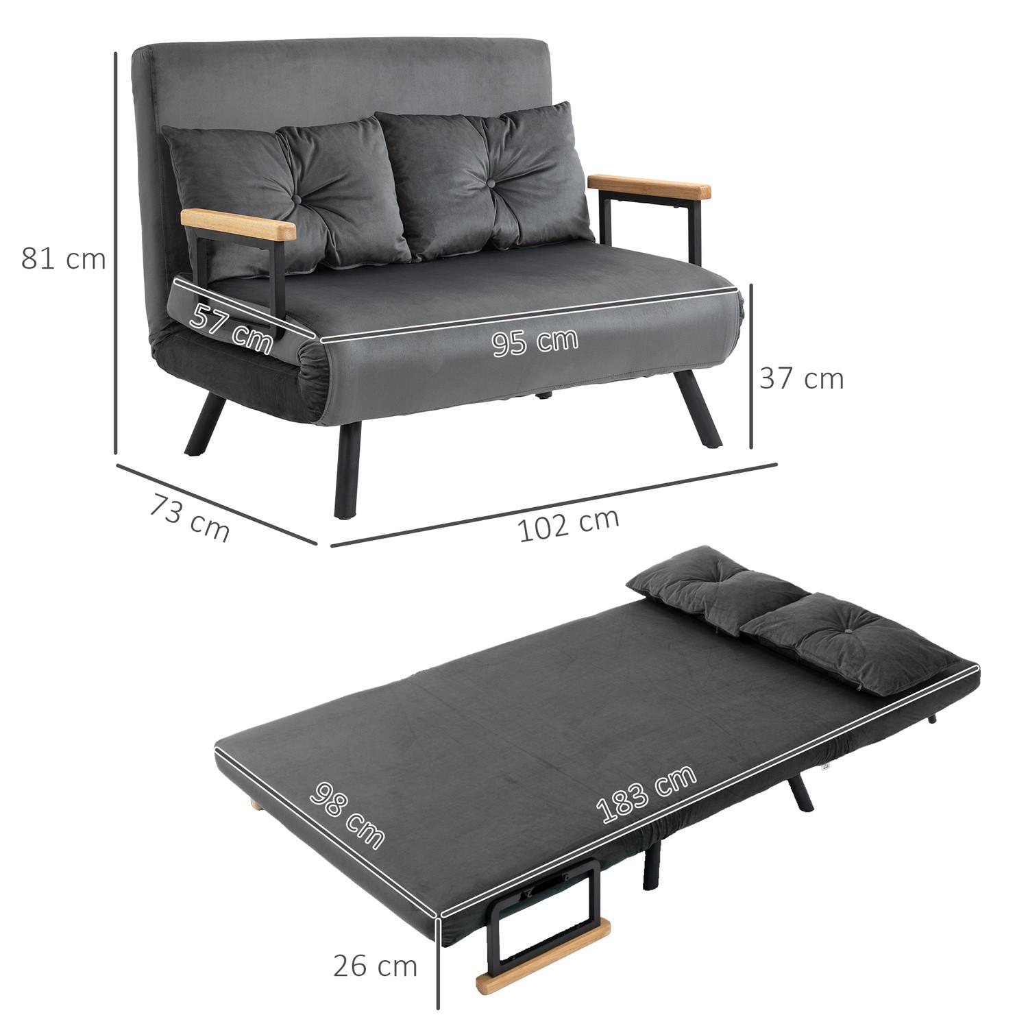 Northio Schlafsofa Mit Bettkasten Couch Mit Schlaffunktion Schlafcouch Mit Samtoptik Rückenkissen Dunkelgrau 102 X 73 X 81 Cm