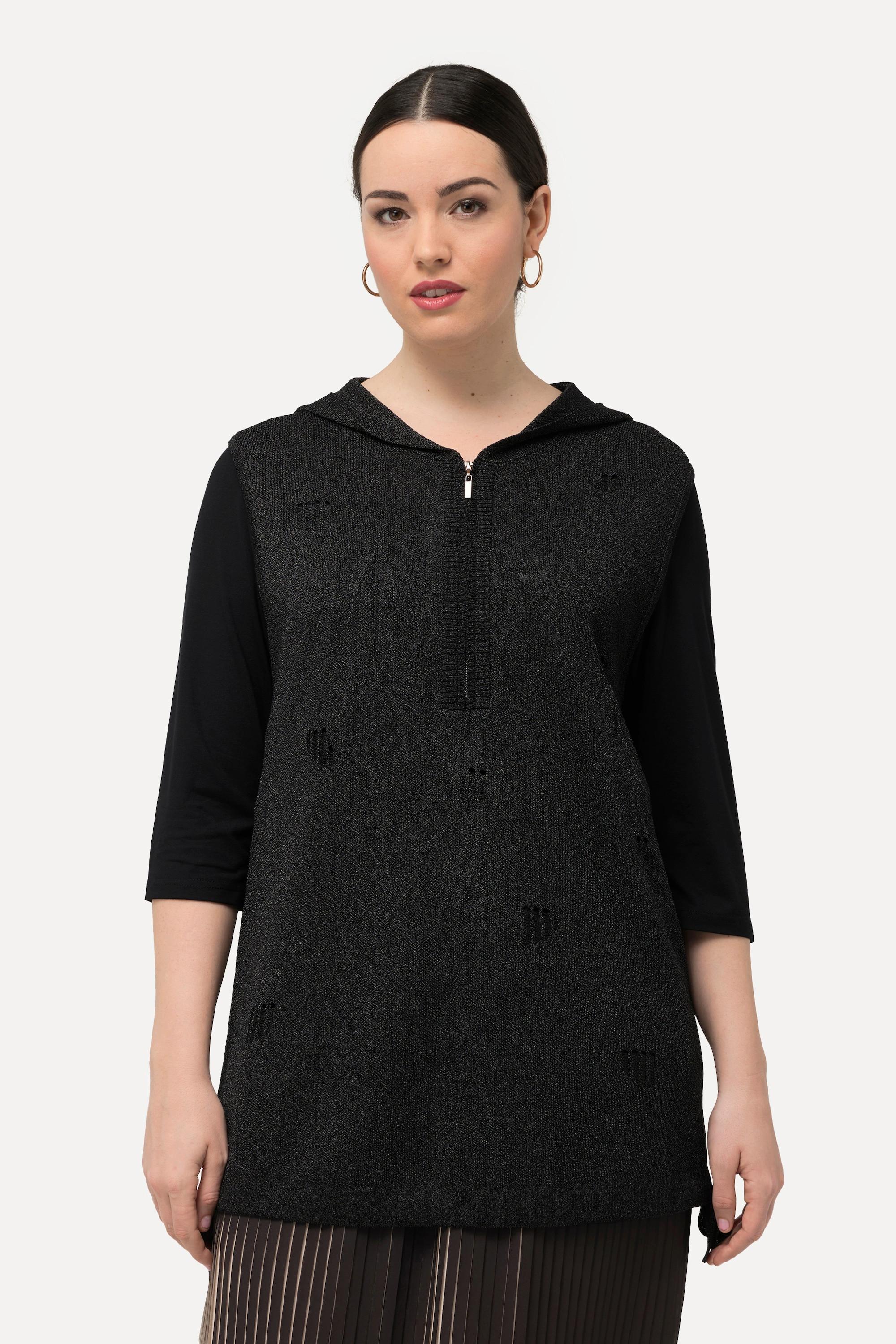 Ulla Popken Pullunder, Kapuze, Destroy-Effekt, ärmellos