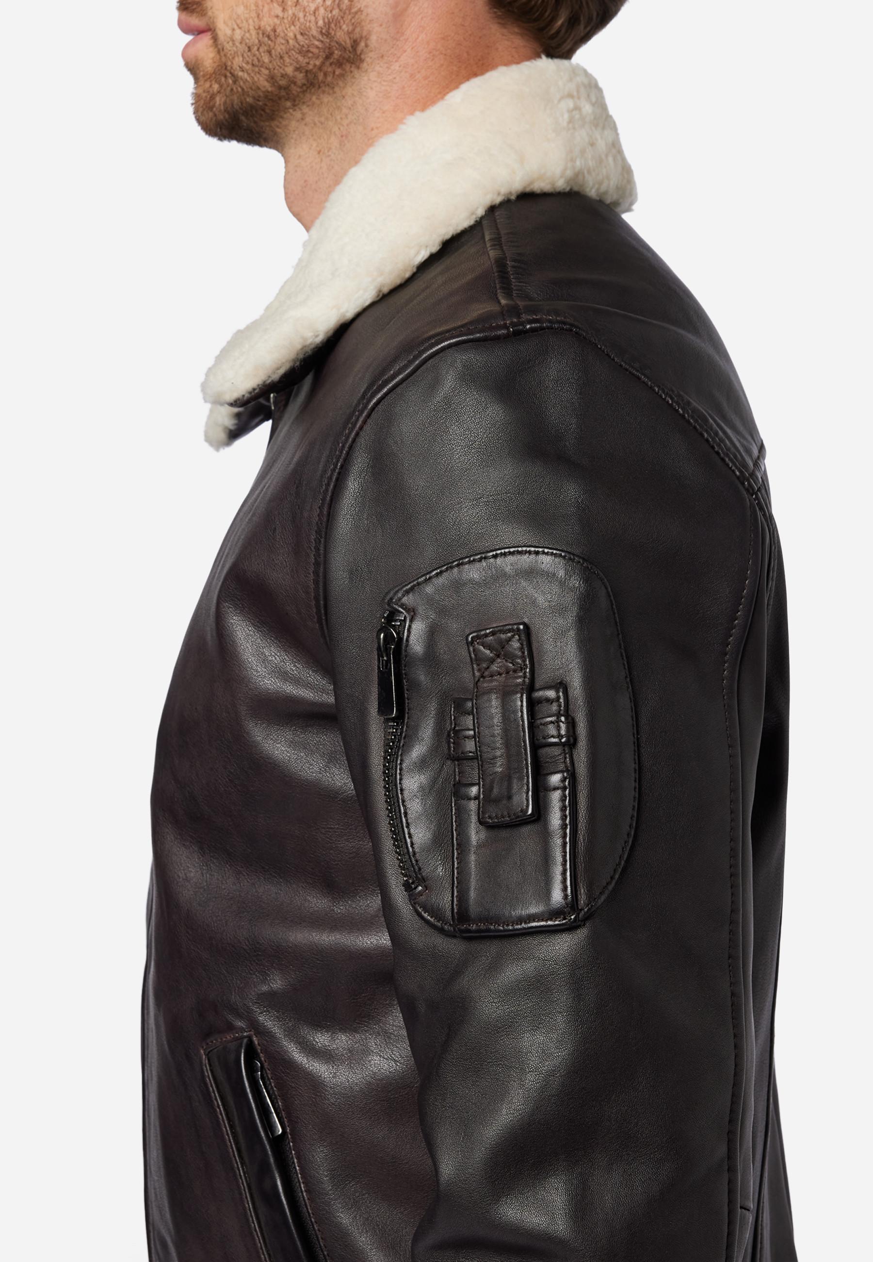 RICANO Lederjacke M-Bomber - Bomberjacke mit Lammfellkragen