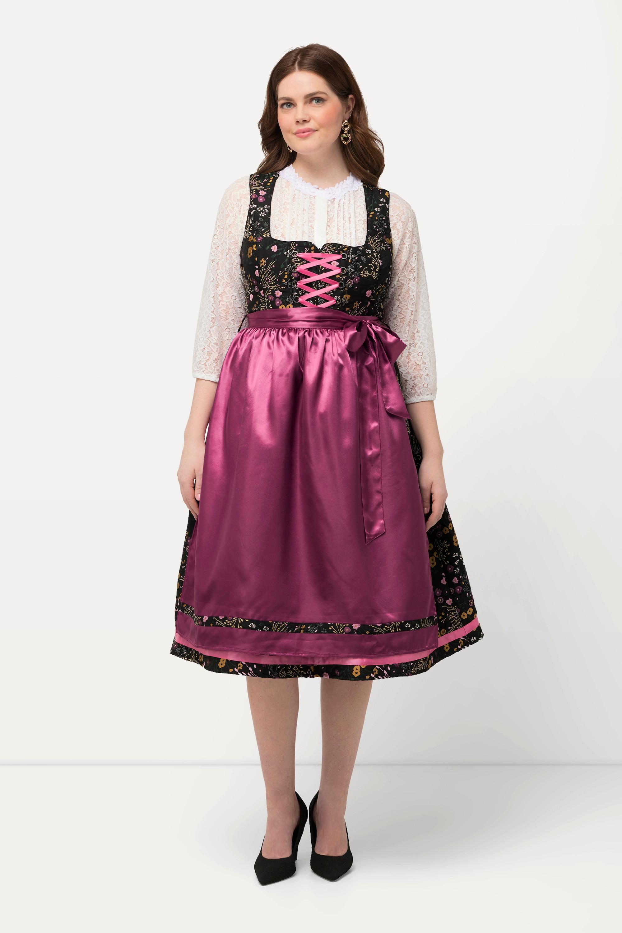 Ulla Popken Dirndl mit Blüten Pailletten und Carree-Ausschnitt